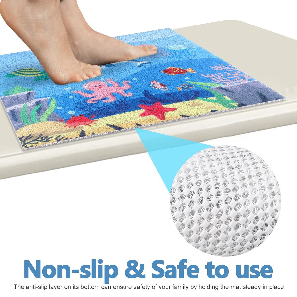 Square Shower Mat 60x60 cm, Loofah Shower Mats for Inside Shower, Non Slip Anti Mould Bath Mat