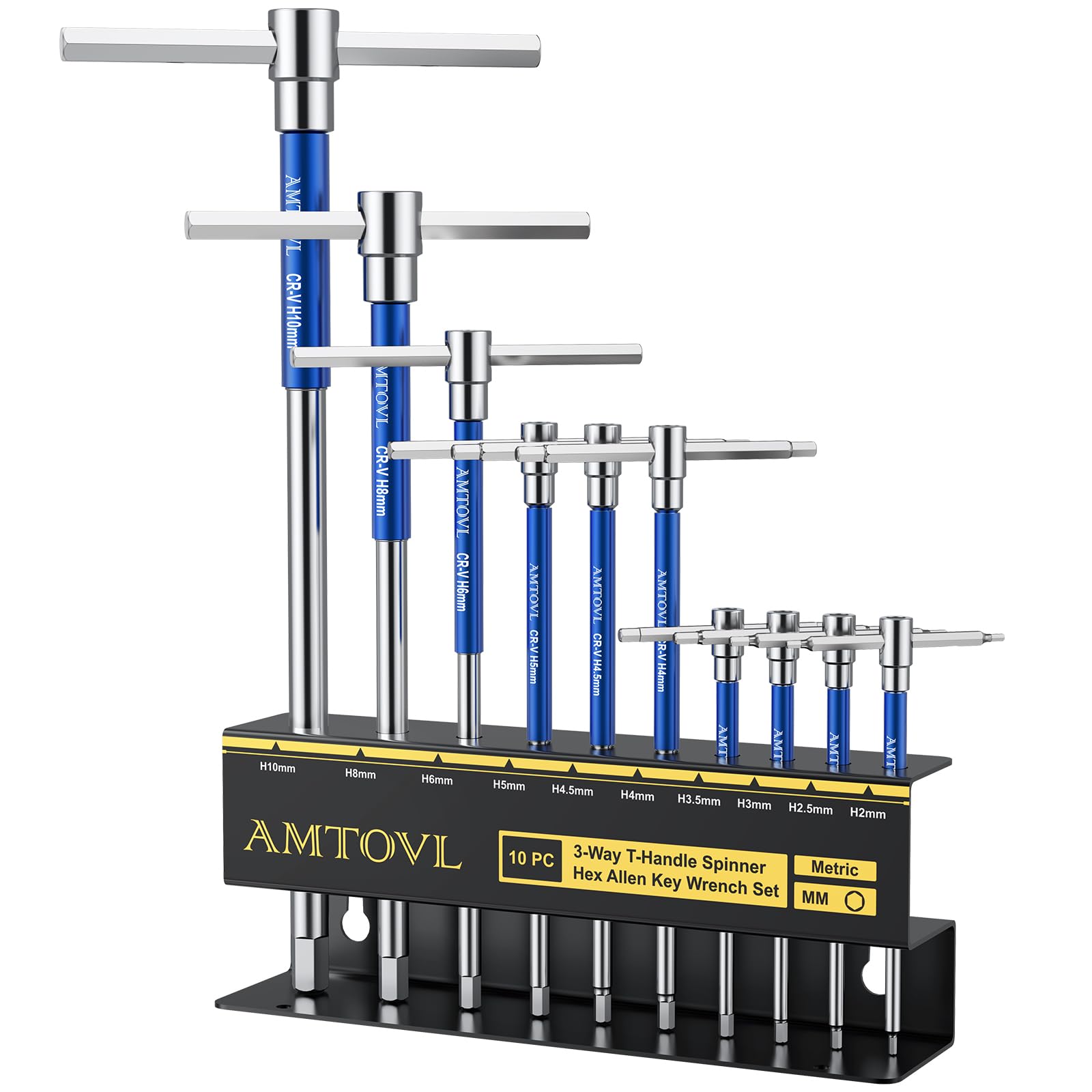 AMTOVL T-Handle Hex Allen Wrench Set | 10-Piece Metric Steel Tools