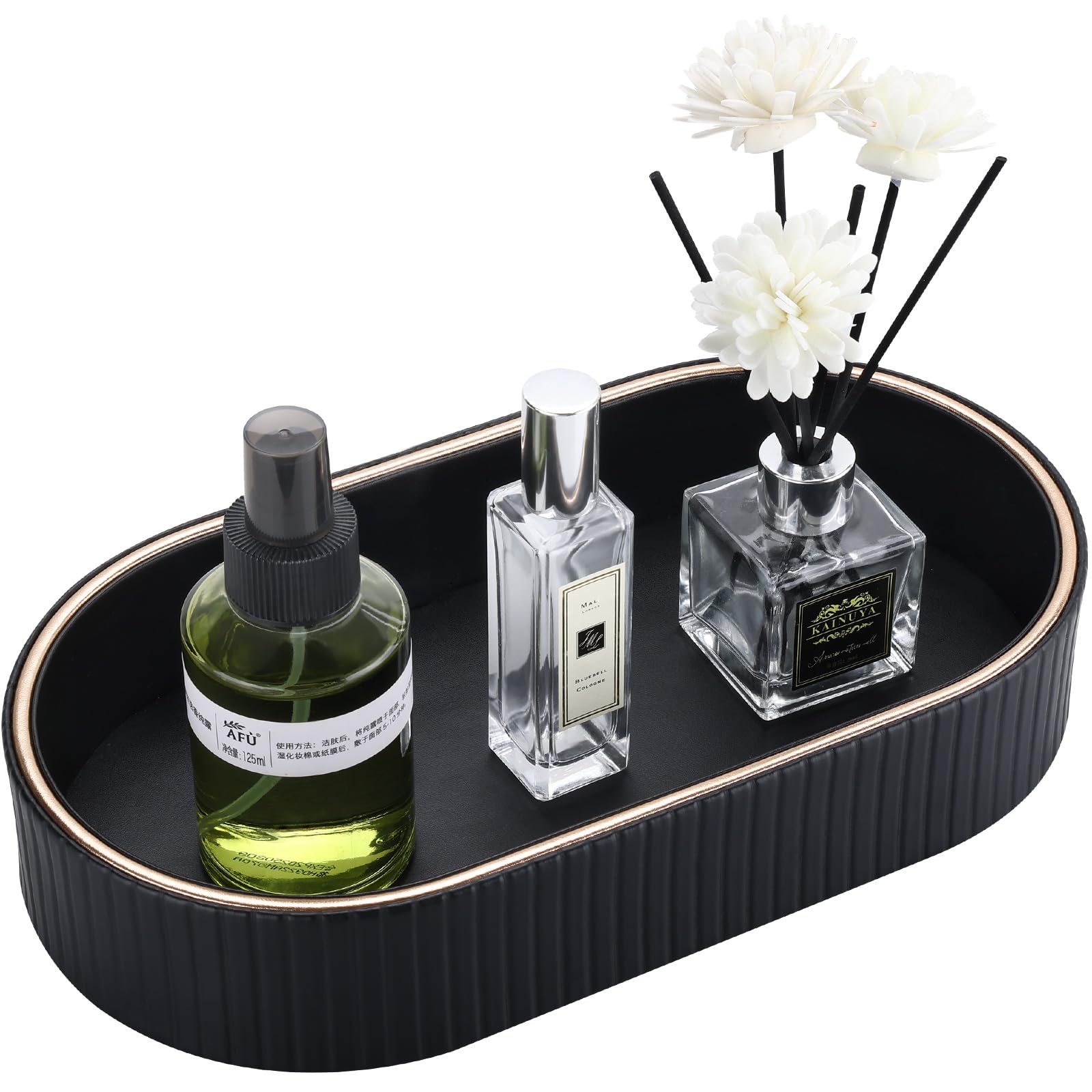 GORESE Leather Oval Bathroom Tray – Decorative Vanity & Jewelry Organizer