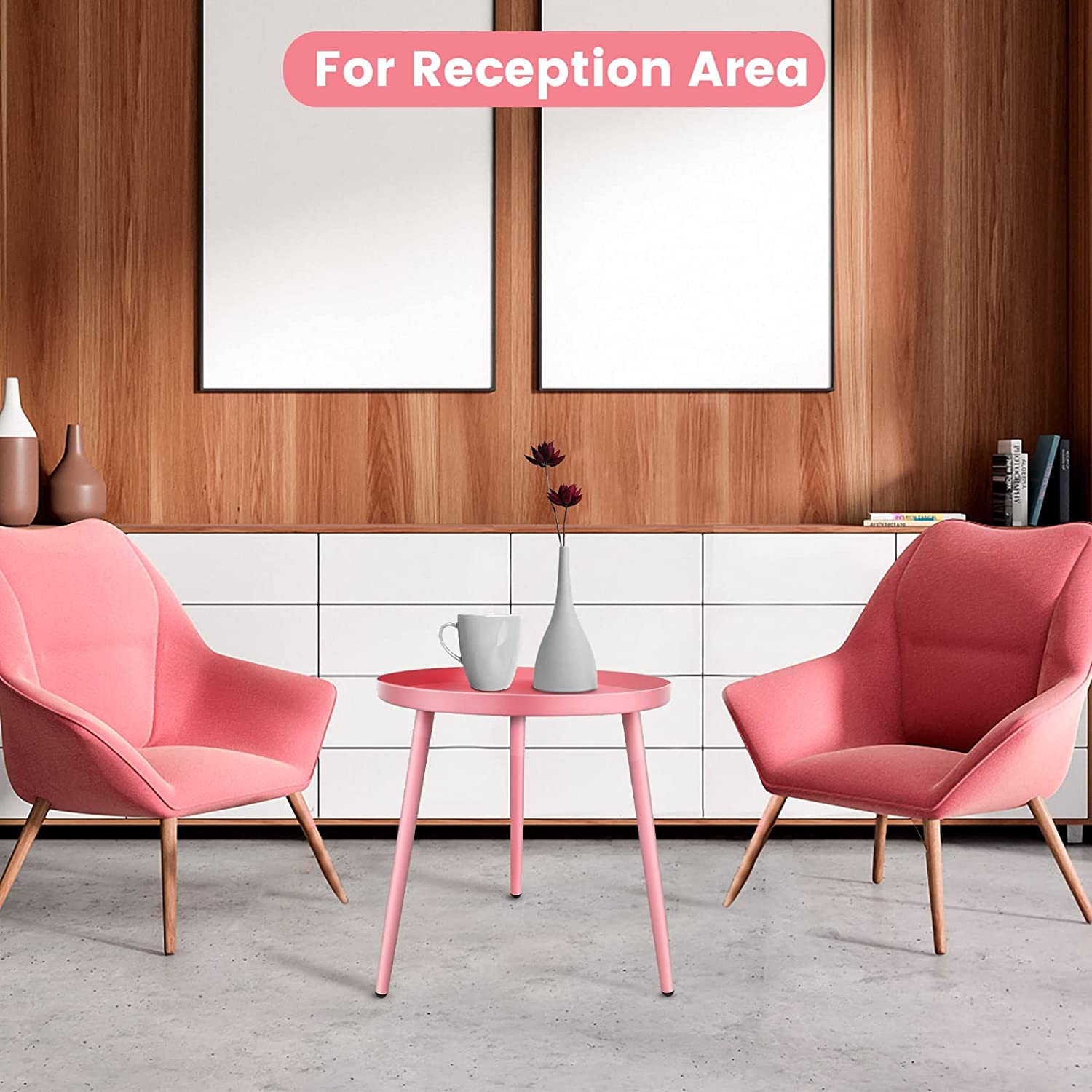 AOJEZOR Round Metal Side Table | Small Outdoor End Table & Nightstand - Pink