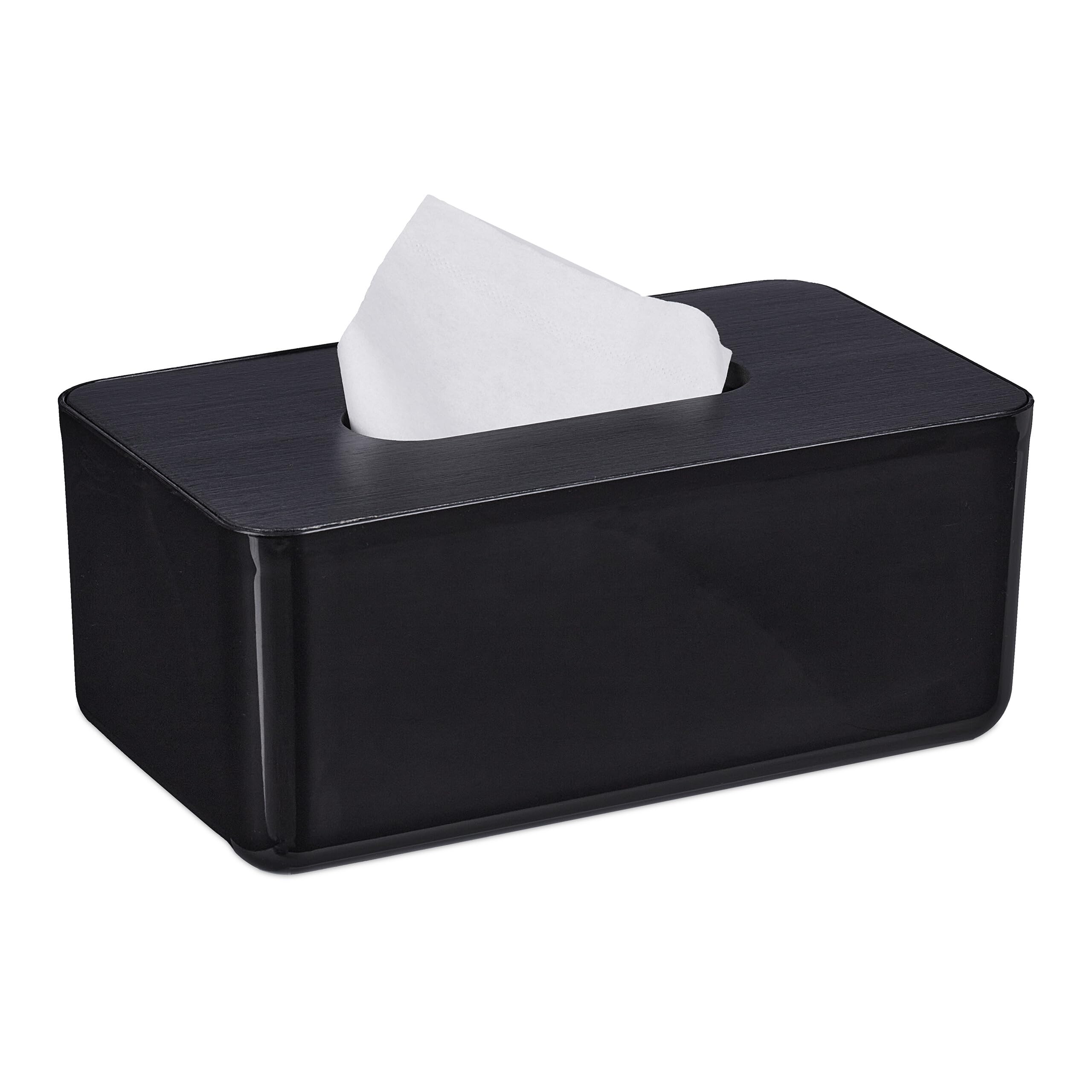 Relaxdays Modern Tissue Box with Bamboo Lid – Black Plastic Dispenser