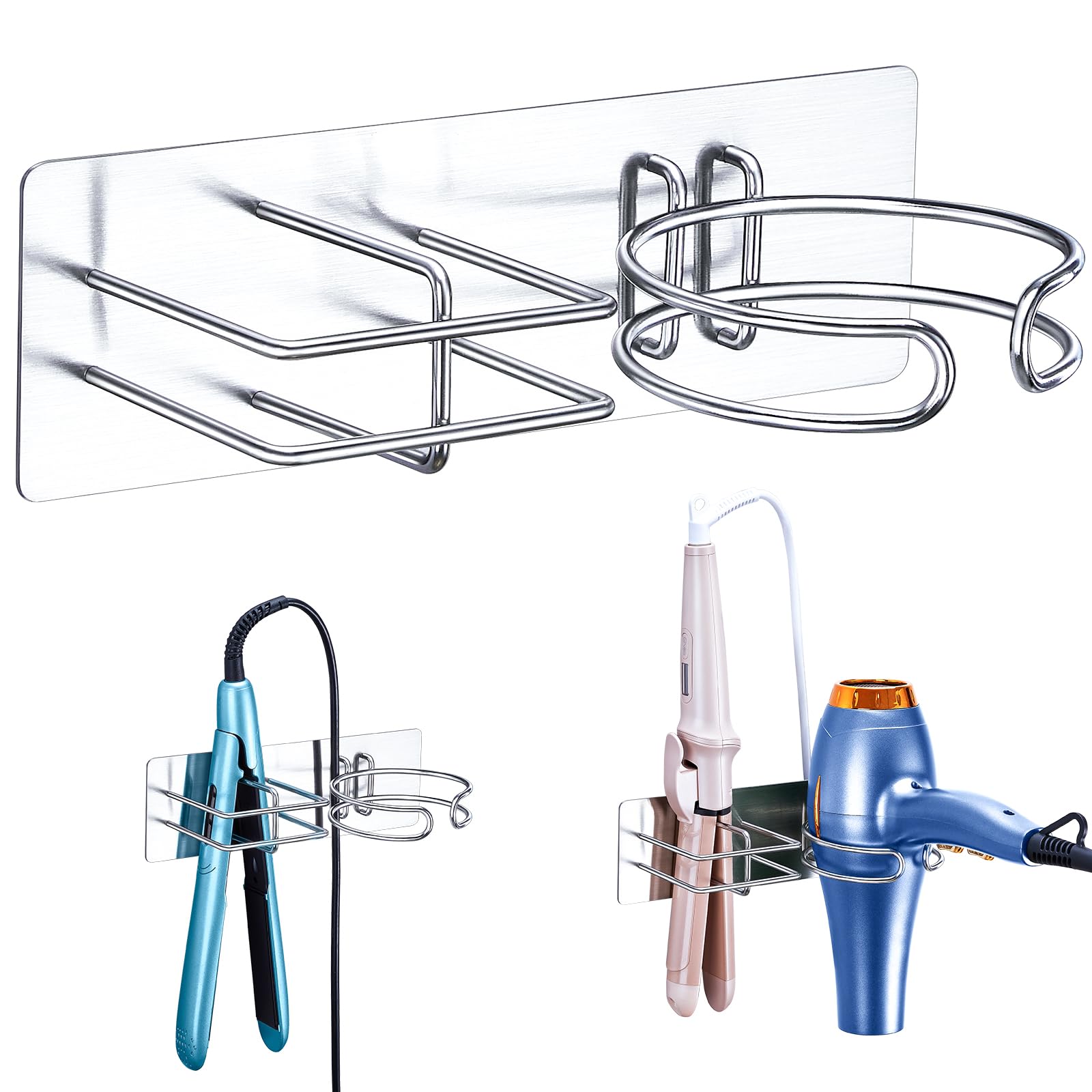 Jolof Store Hair Dryer and Straightener Holder – Wall Mounted Metal Organizer