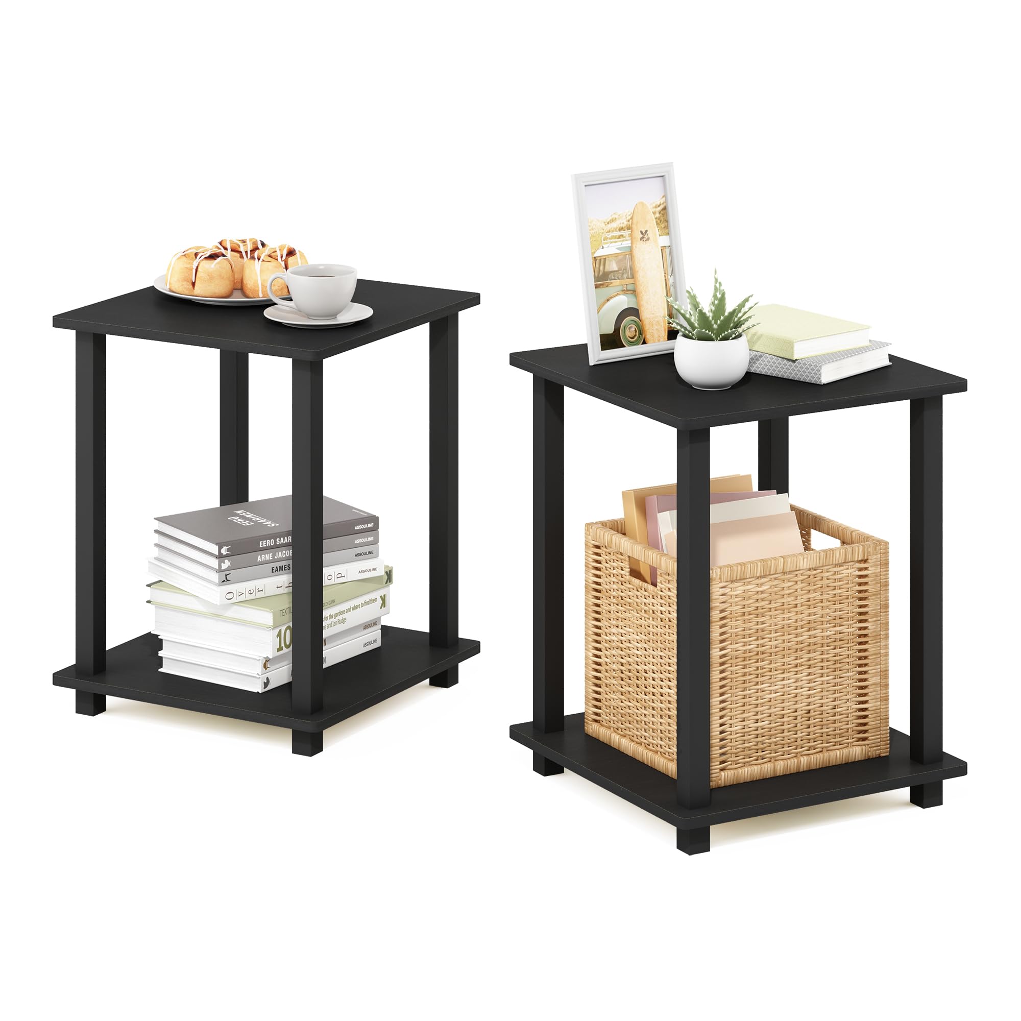 Furinno Simplistic 2-Tier Side Table Set of 2 - Americano Nightstand