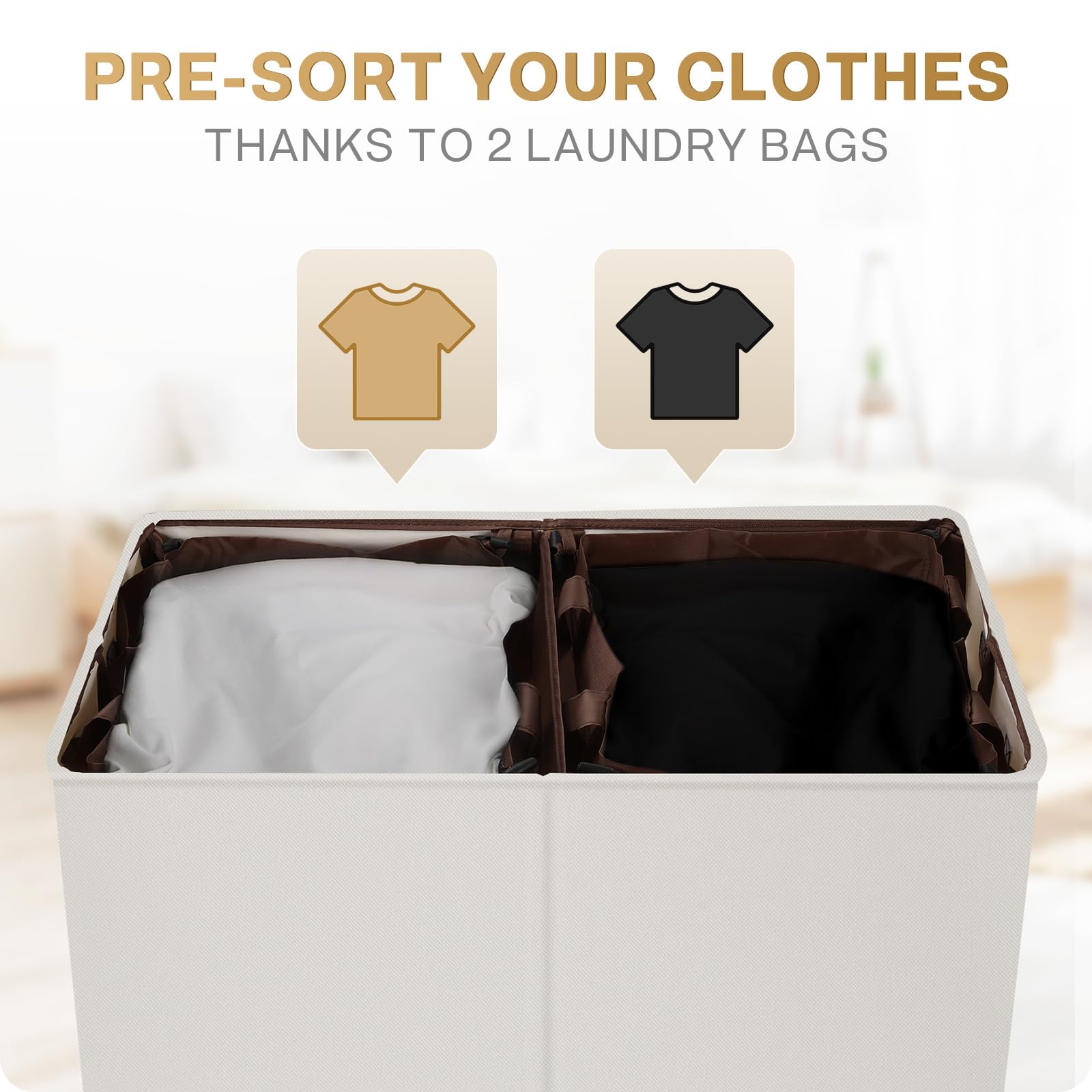 SOLEDI 145L Large Laundry Hamper with Lid | 2-Compartment Collapsible Basket