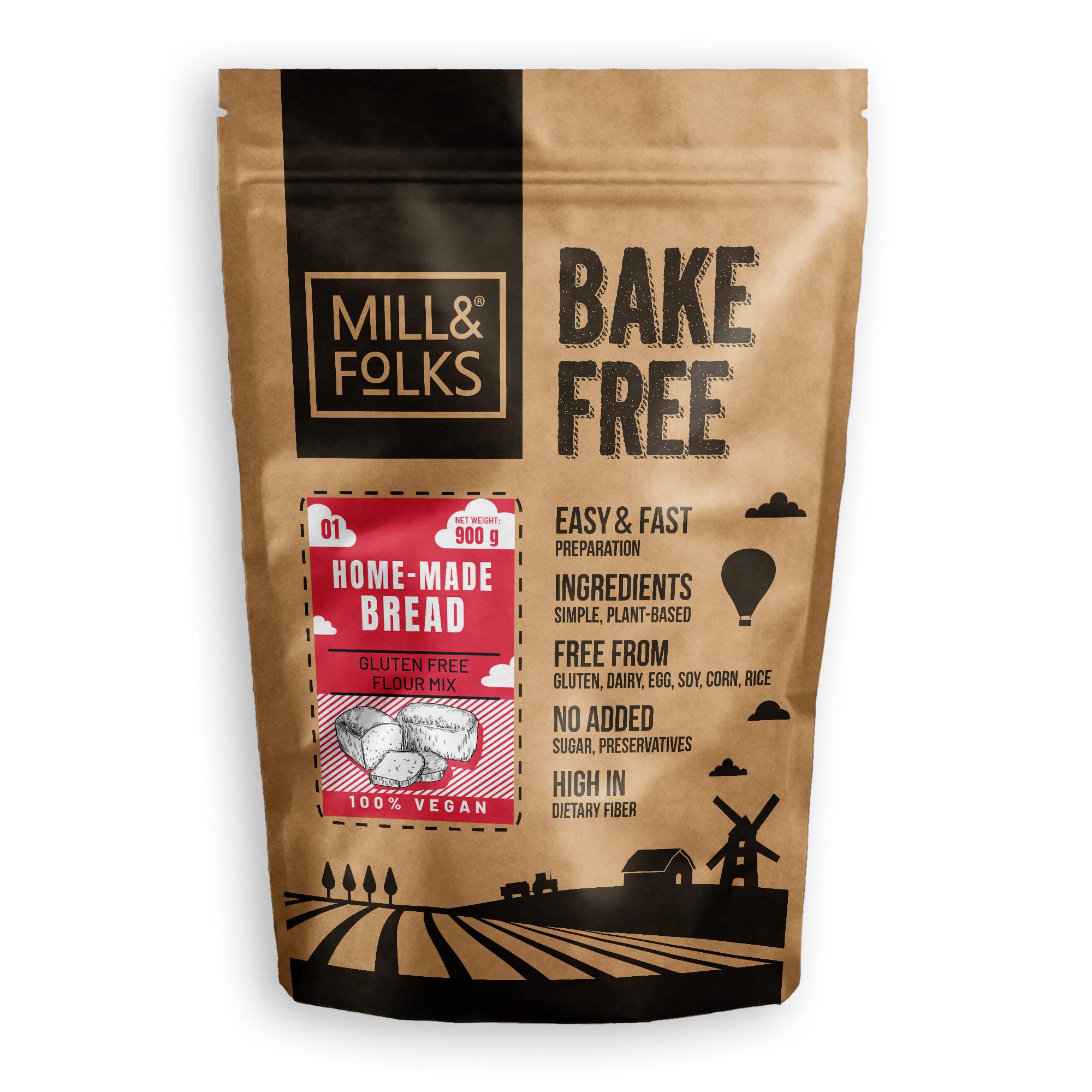 Mill & Folks Bake-Free Bread Flour Mixture - 900g Vegan & Gluten-Free
