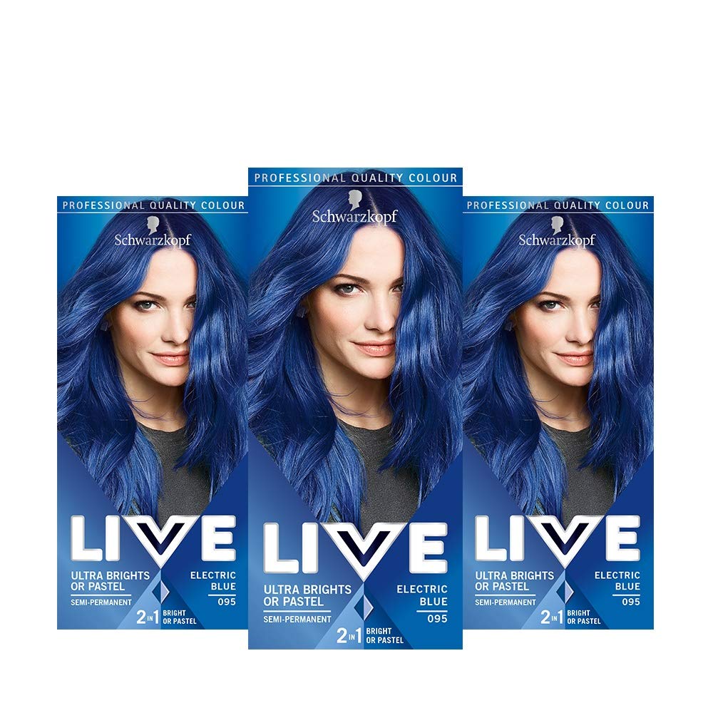 Schwarzkopf LIVE Semi-Permanent Hair Dye - 095 Electric Blue (Pack of 3)