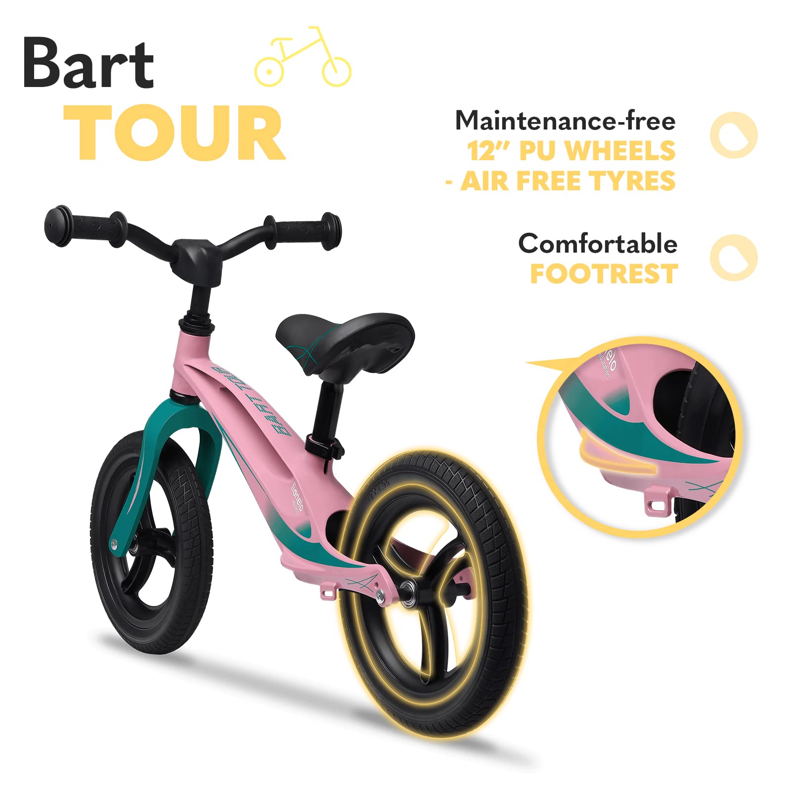 Lionelo Bart Tour Balance Bike – Lightweight Magnesium Frame & 12" PU Wheels