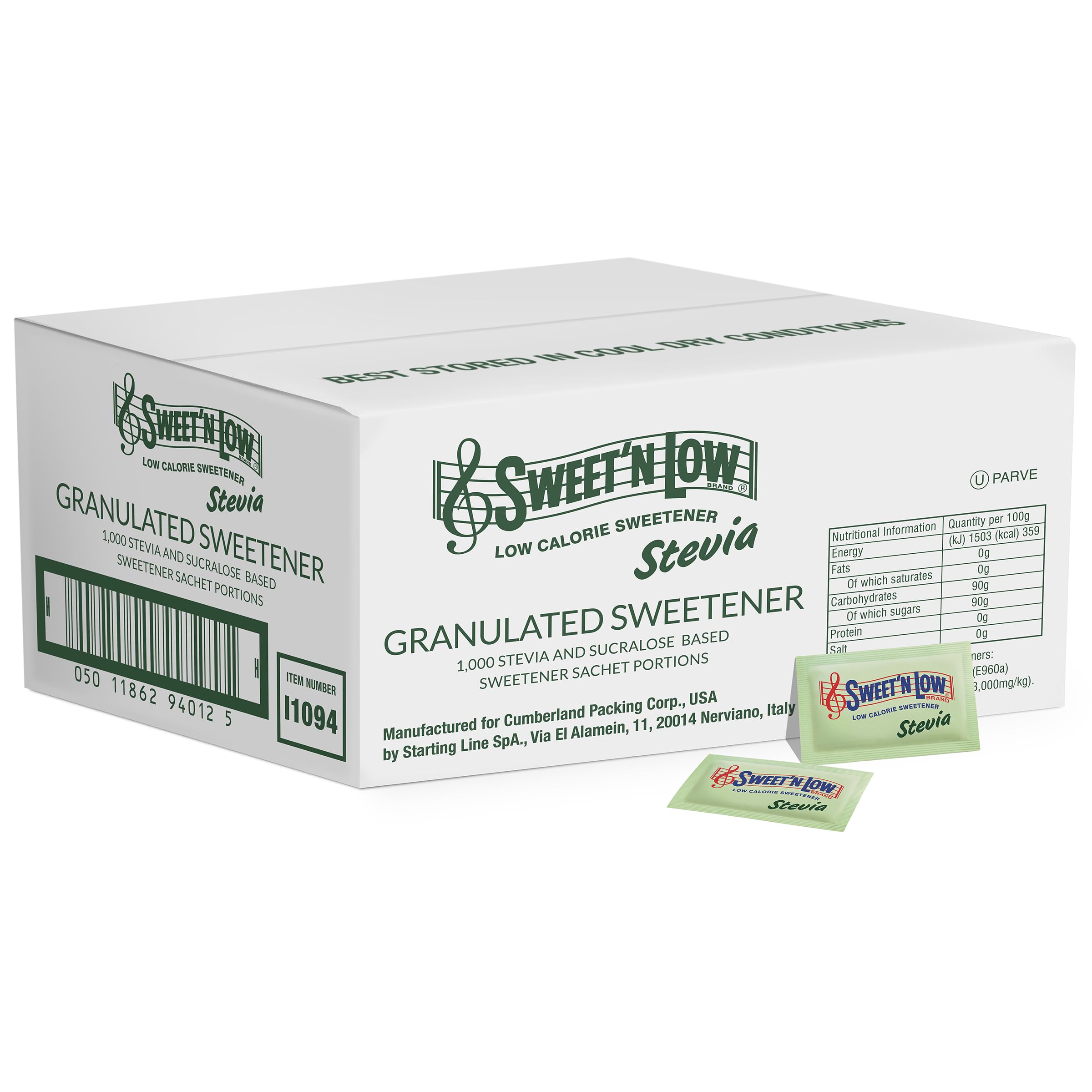 Sweet'N Low Stevia Zero Calorie Sweetener - 1000 Pack Bulk Sachets