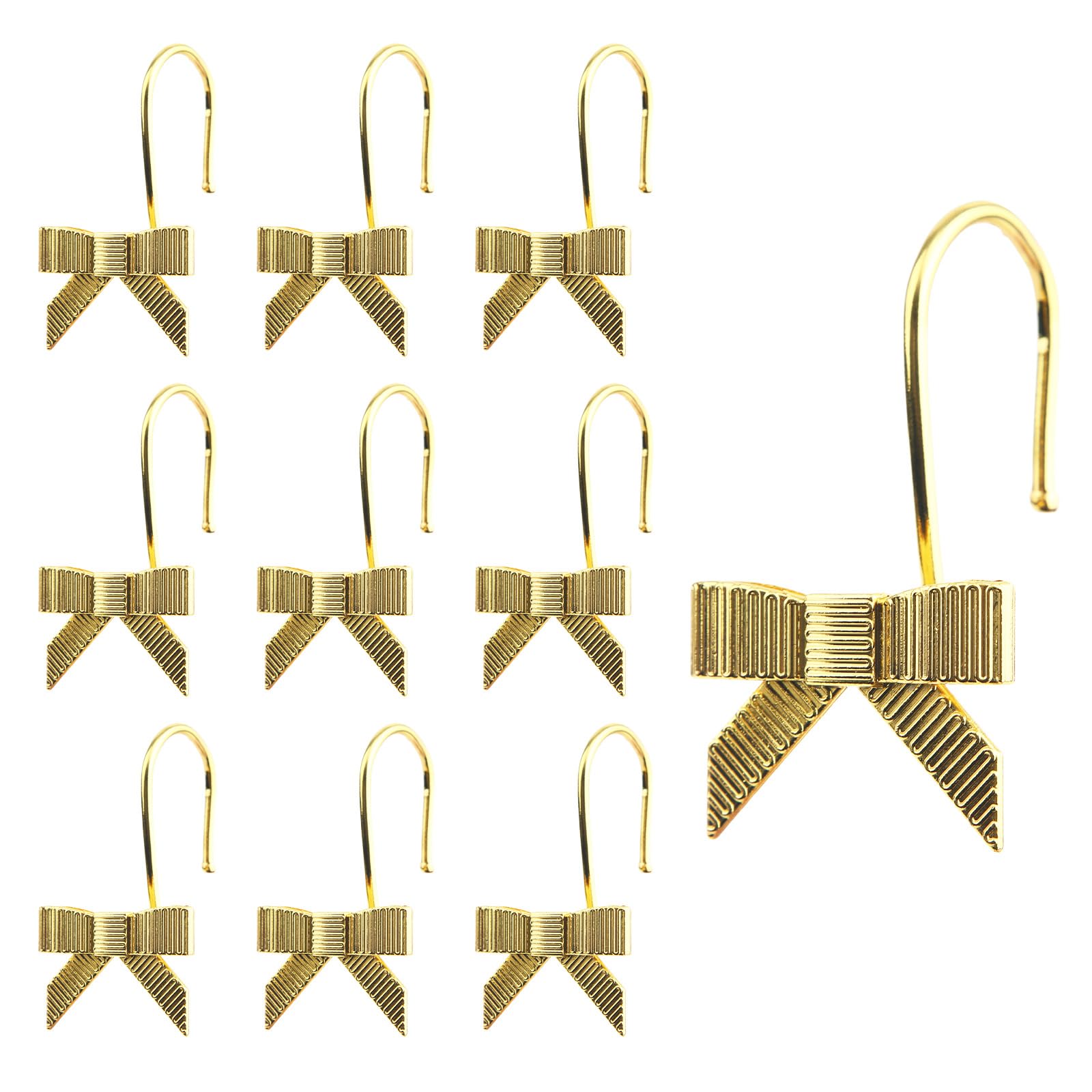 Bow Knot Shower Curtain Hooks – 12pc Gold Zinc Alloy Rings