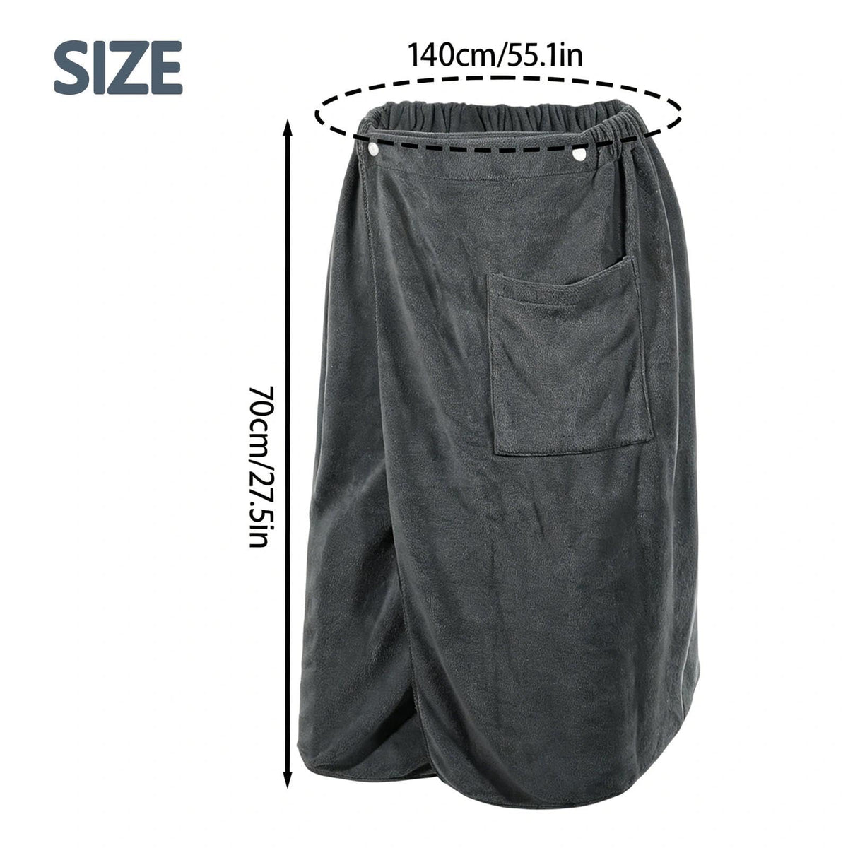 HUANYO Men's Bath Towel Wrap with Pocket – Adjustable, Super Absorbent Towel Skirt for Home, Gym, Spa, Beach & Pool Grey