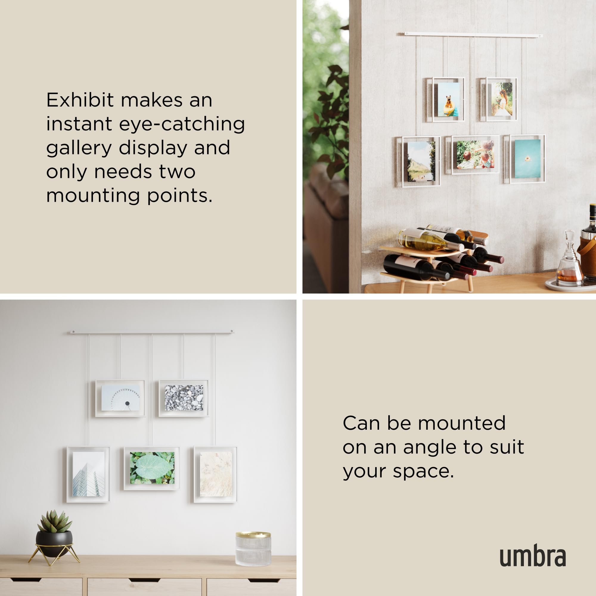 Umbra Exhibit Hanging Gallery Photo Frames - 5 Piece Set in White