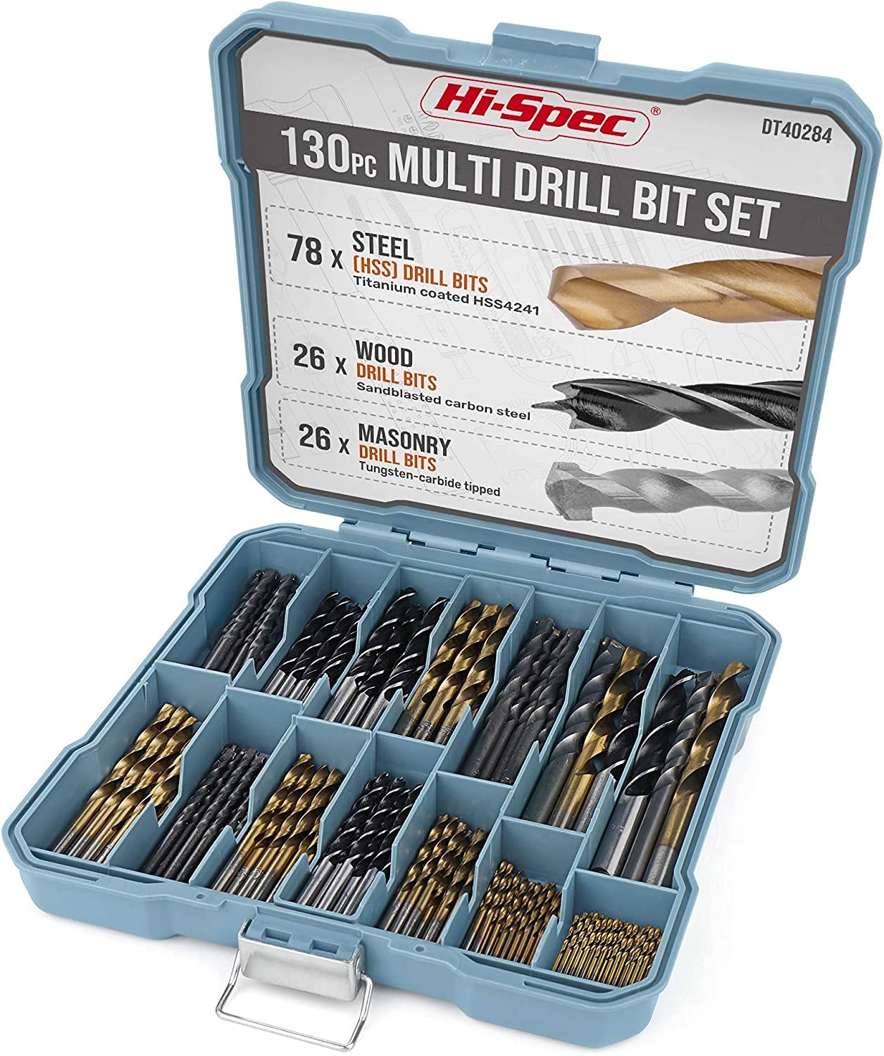 Hi-Spec 130pc Mixed Drill Bit Set | HSS Titanium Coated 1-10mm Bits