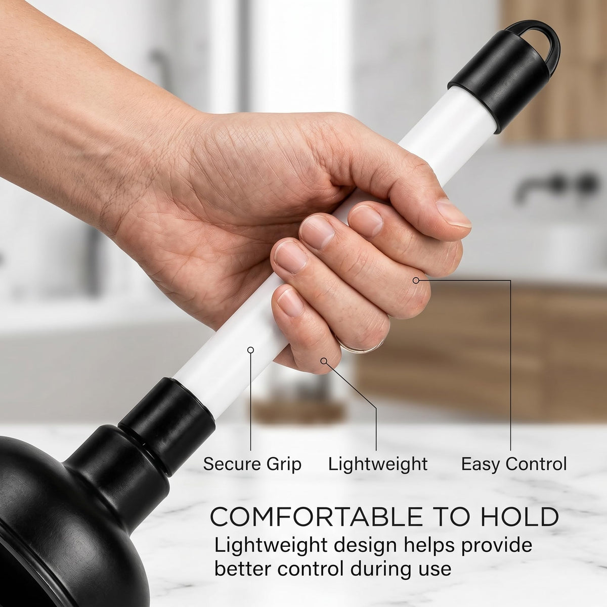 Heavy Duty Drain Unblocker Sink Plunger 9 inch Strong Handle & 4 inch Rubber Cup for Toilet Shower Bathroom Kitchen Drains Powerful Suction Tool Fast - image 3
