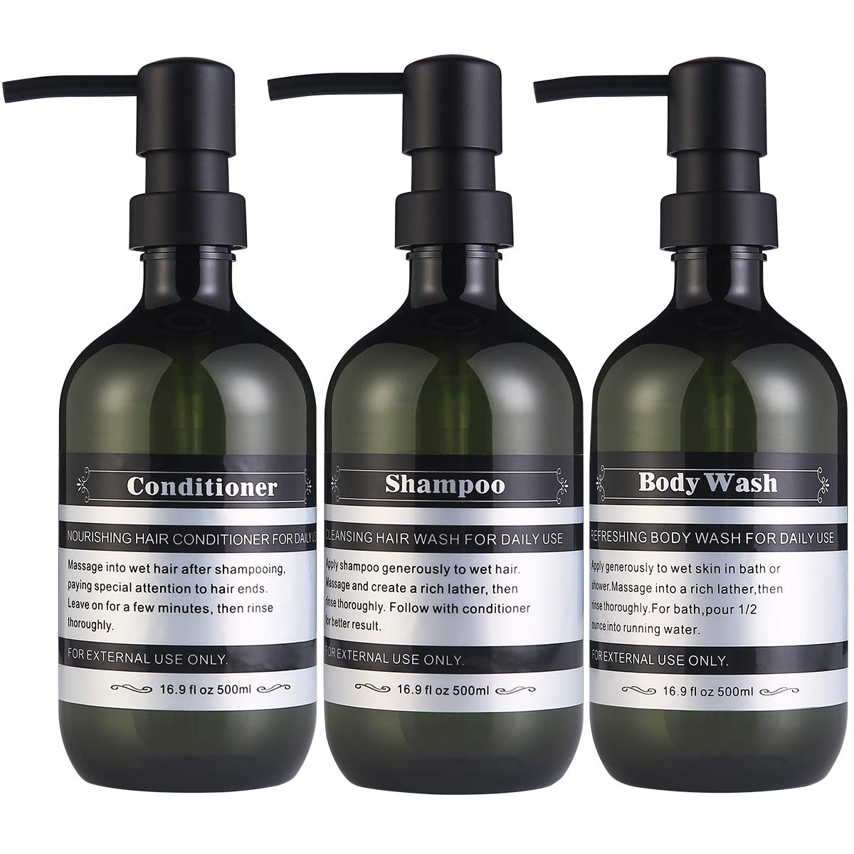 SOOKDEO Refillable Shampoo Bottles – 3 Pack 500ml Soap Dispenser Set