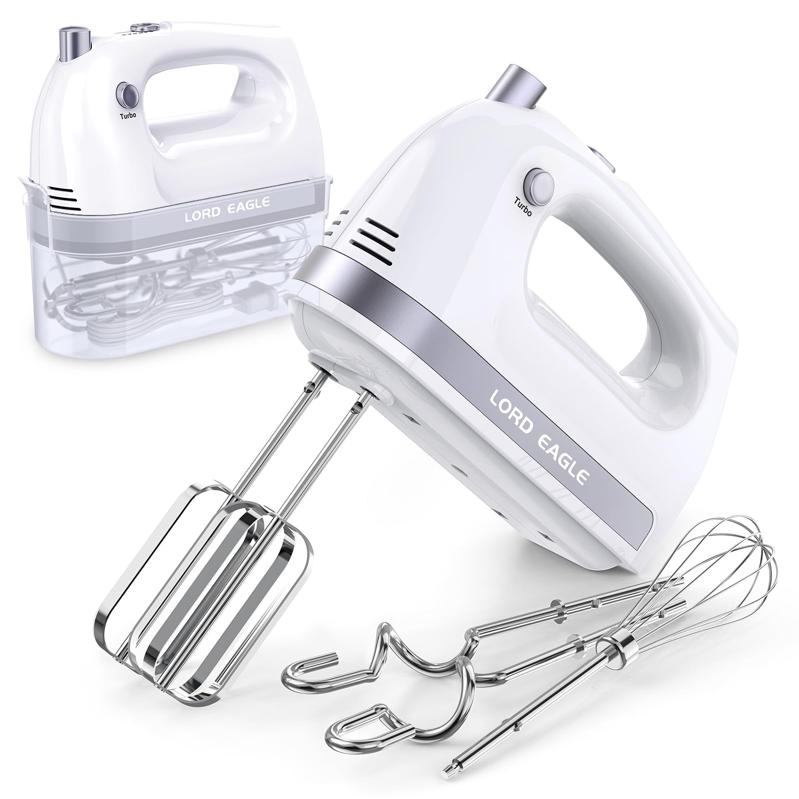 Lord Eagle Electric Hand Mixer | 400W 5-Speed Handheld Whisk, White