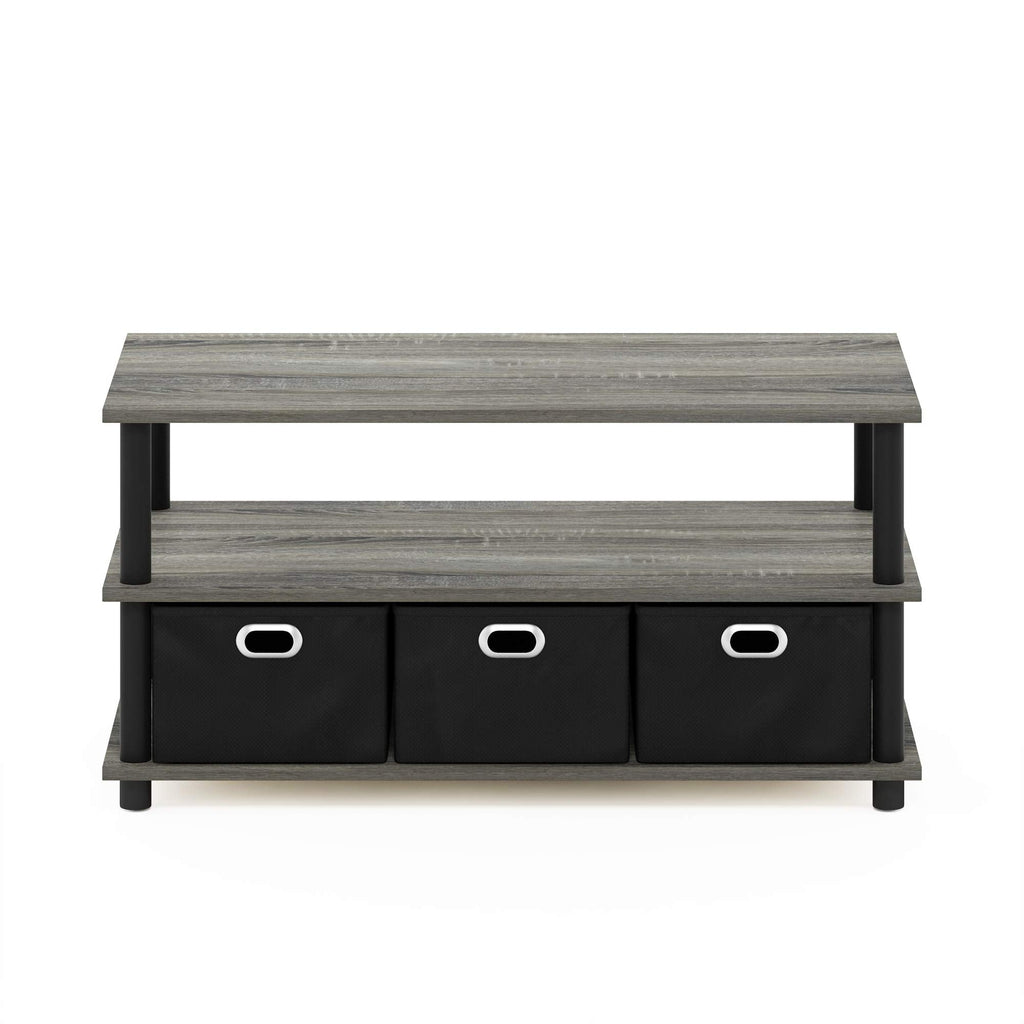 Furinno Frans Turn-N-Tube Coffee Table with Storage Bins - French Oak Grey