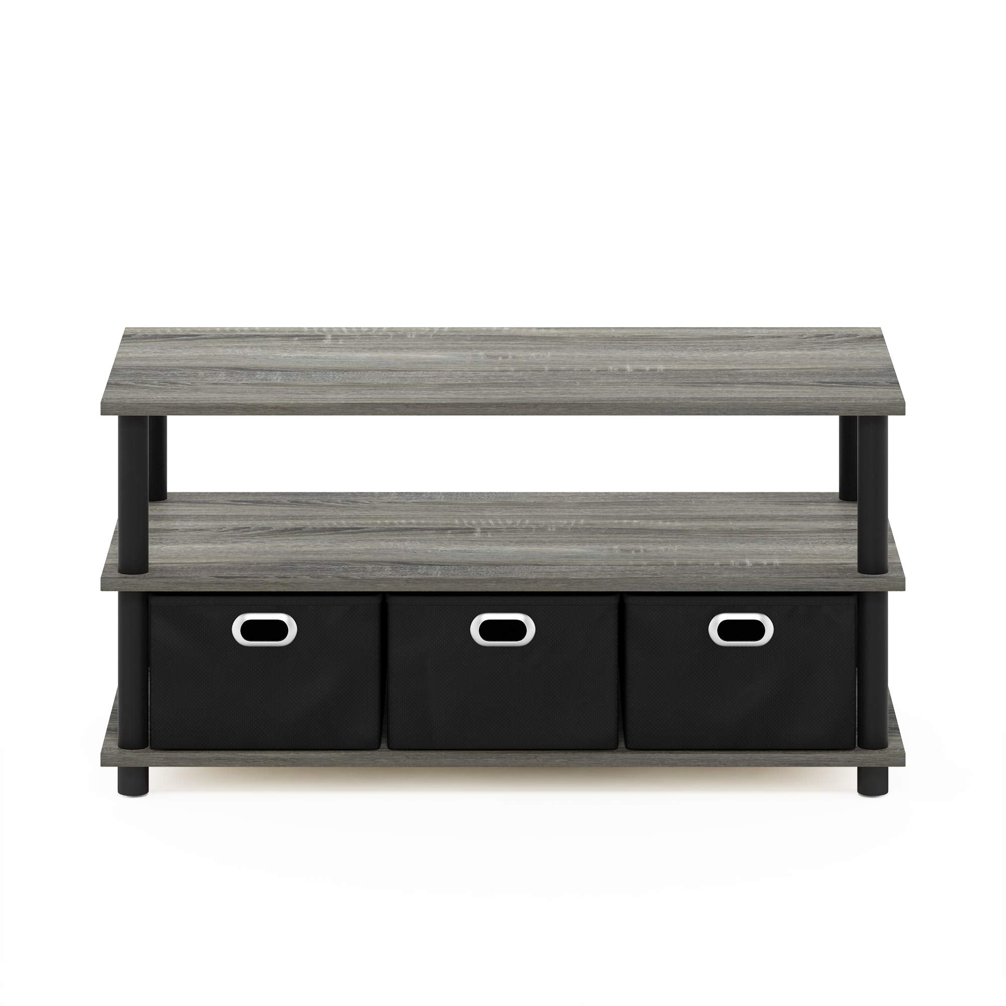 Furinno Frans Turn-N-Tube Coffee Table with Storage Bins - French Oak Grey