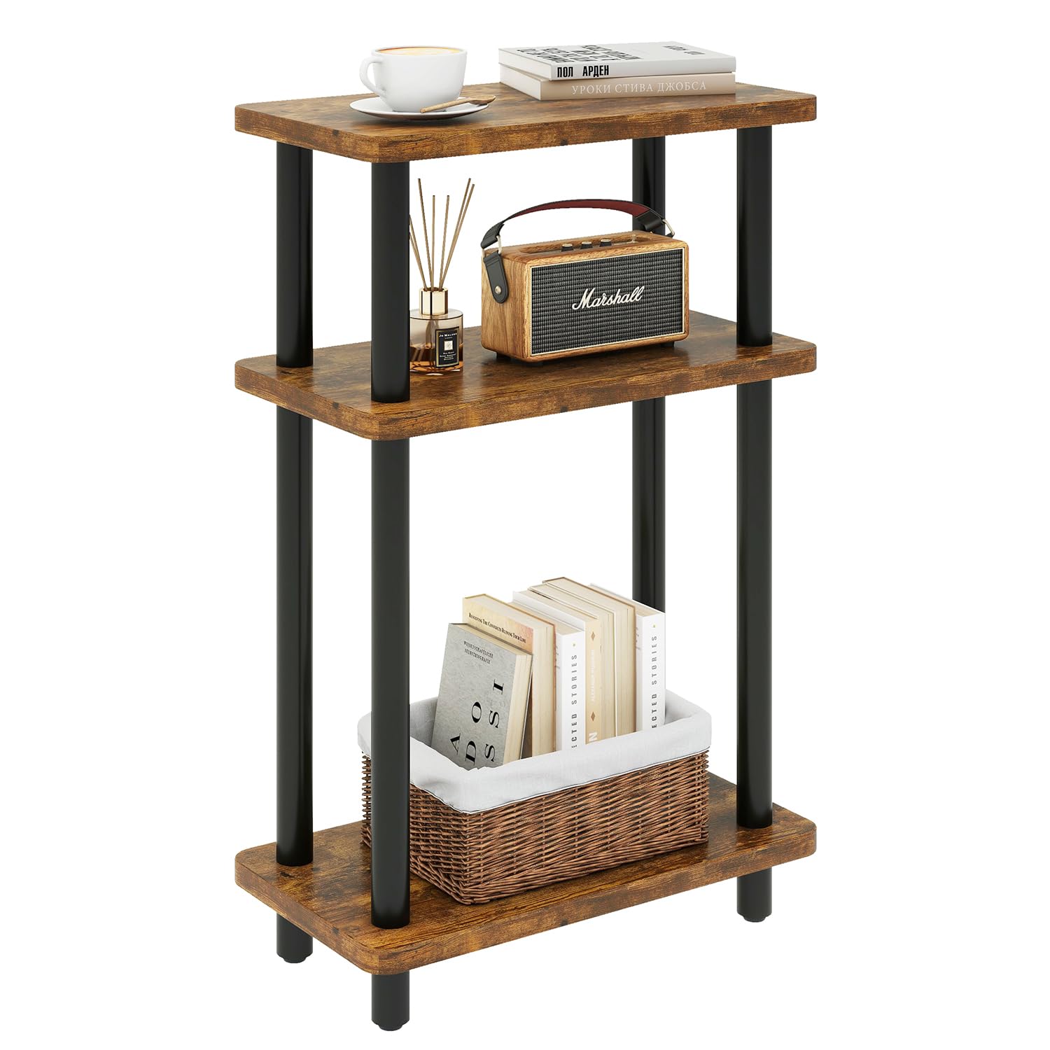 IBUYKE Narrow Side Table – 3-Tier Slim End Table with Storage Shelf