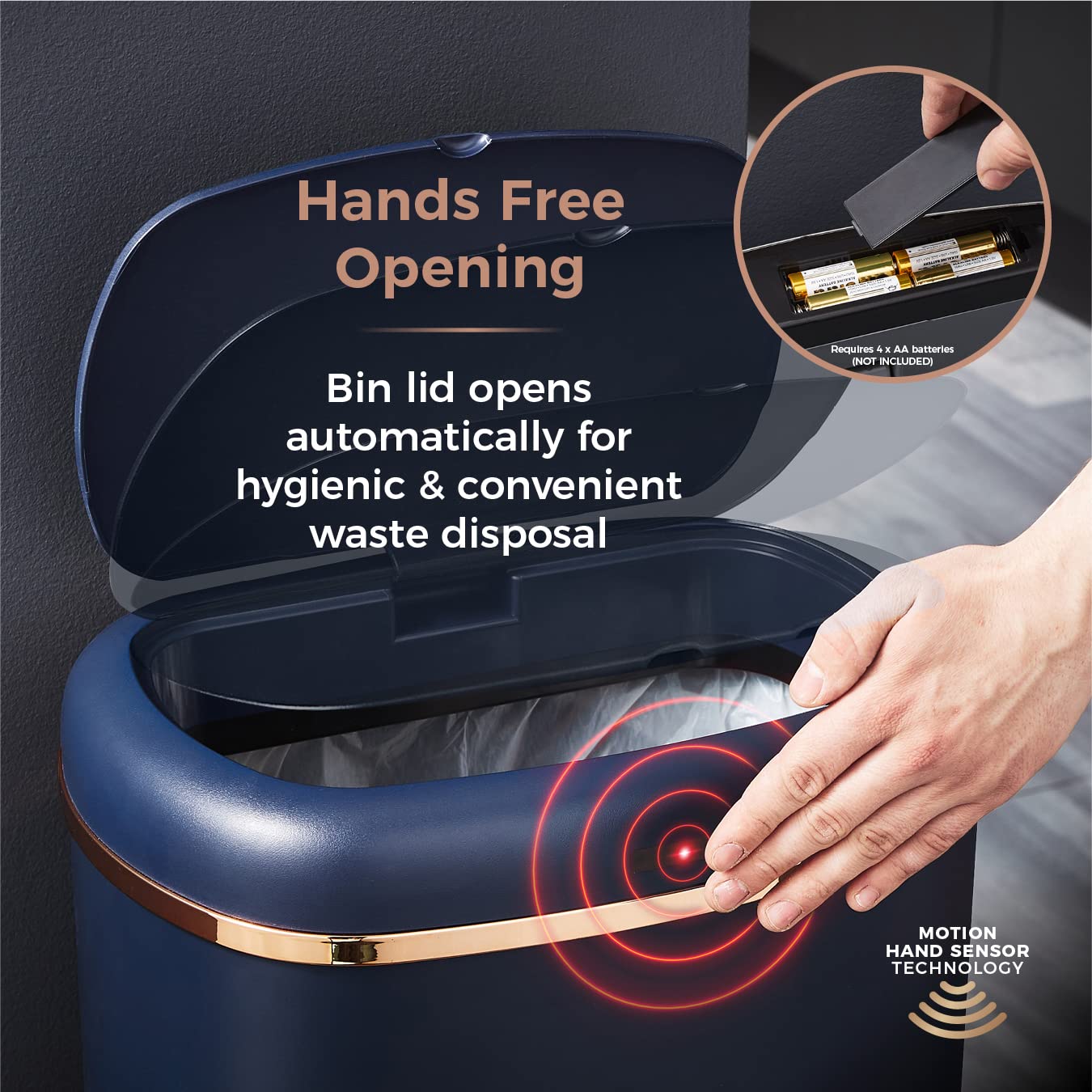 Tower Cavaletto 58L Square Sensor Bin – Midnight Blue & Rose Gold