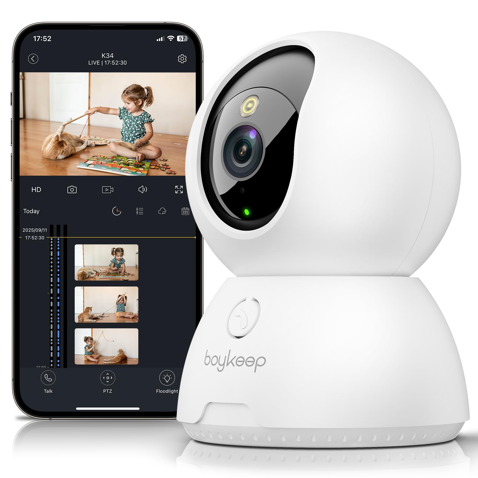 BoyKeep 2K Indoor Security Camera | Motion Detection & Color Night Vision