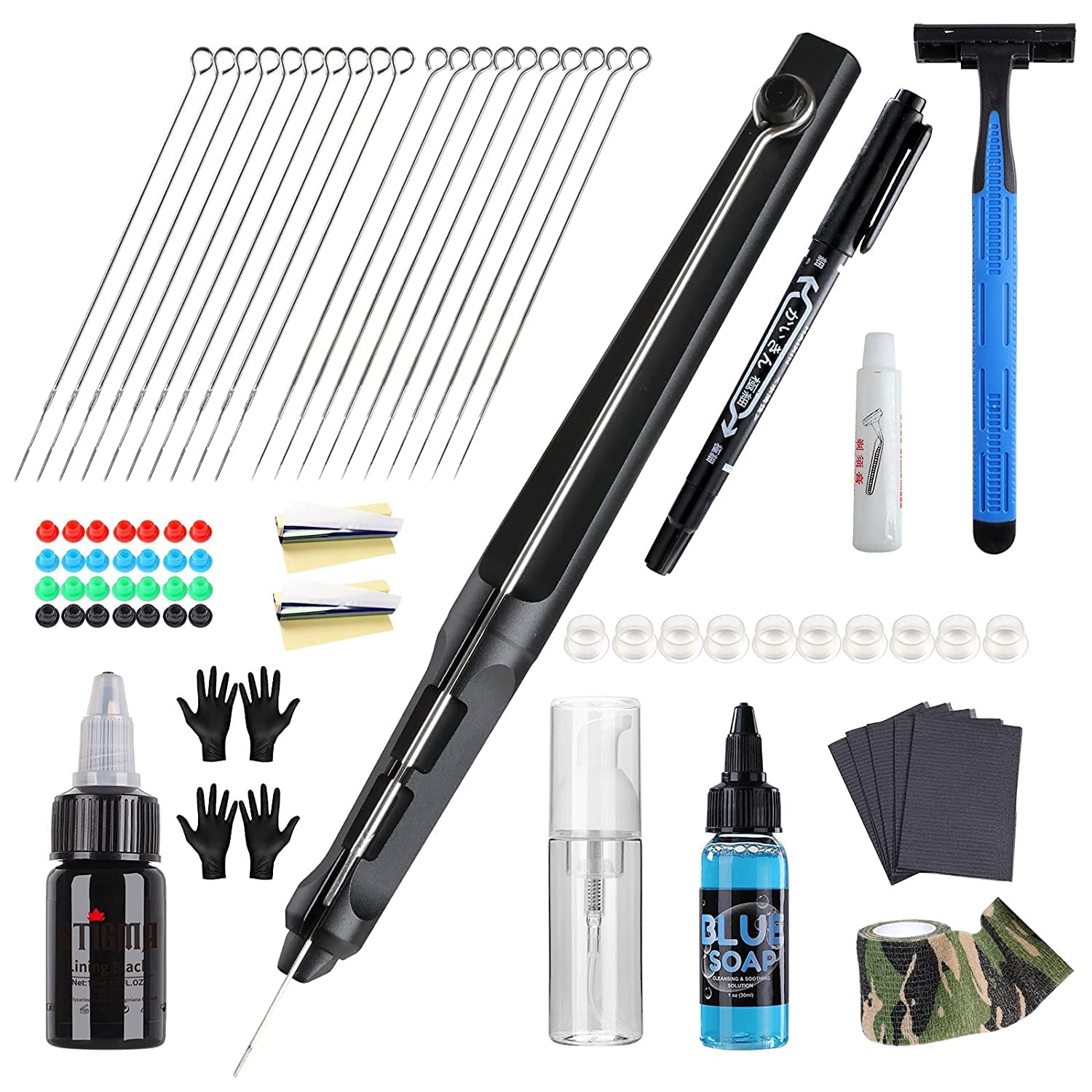 Stigma Hand Poke and Stick Tattoo Kit | Aluminum Alloy Pen with 20 Needles