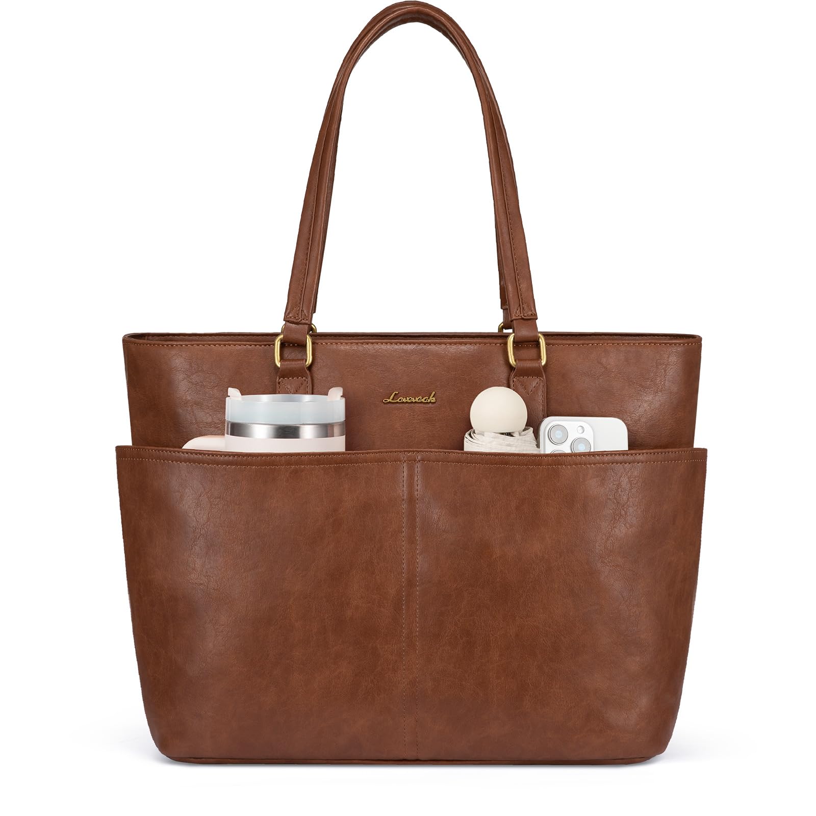LOVEVOOK 15.6 Inch Laptop Tote Bag - Vegan Leather Work Handbag for Women