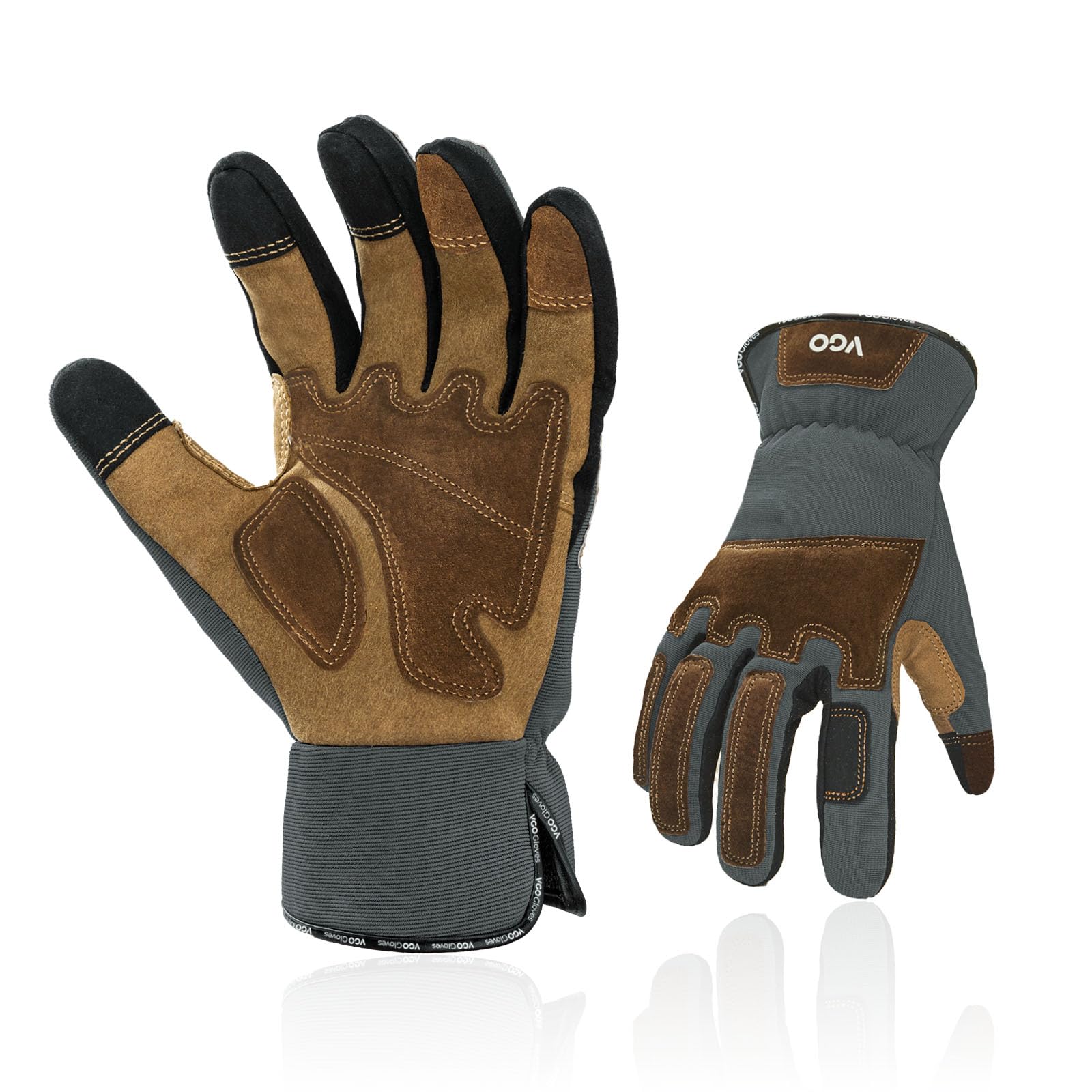 Vgo Men's Pig Leather Gardening Gloves | Thornproof Touchscreen Work Gloves