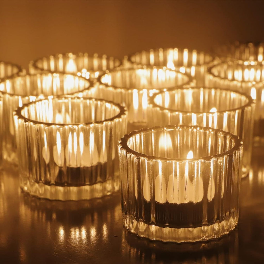 Vohocandle Ribbed Glass Tealight Holders - Set of 24 Clear Votives