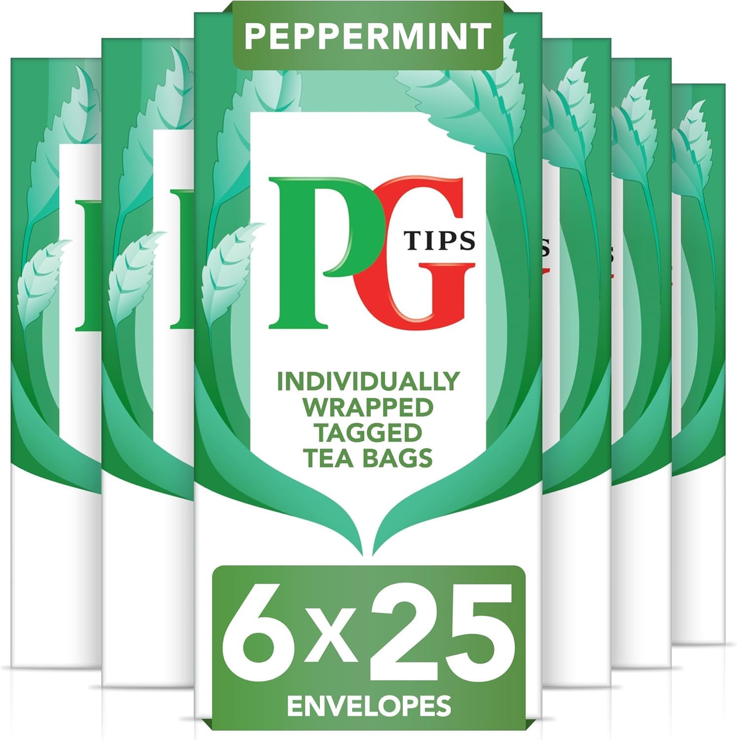 PG Tips Peppermint Tea Bags - Bulk 150 Plant-Based Wrapped Bags (6 Packs)