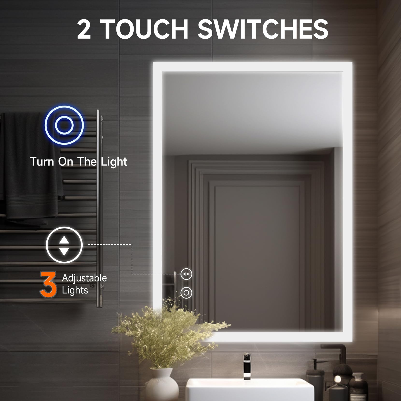 YOLEO LED Bathroom Mirror | 700x500mm Anti-Fog Dimmable Vanity Mirror