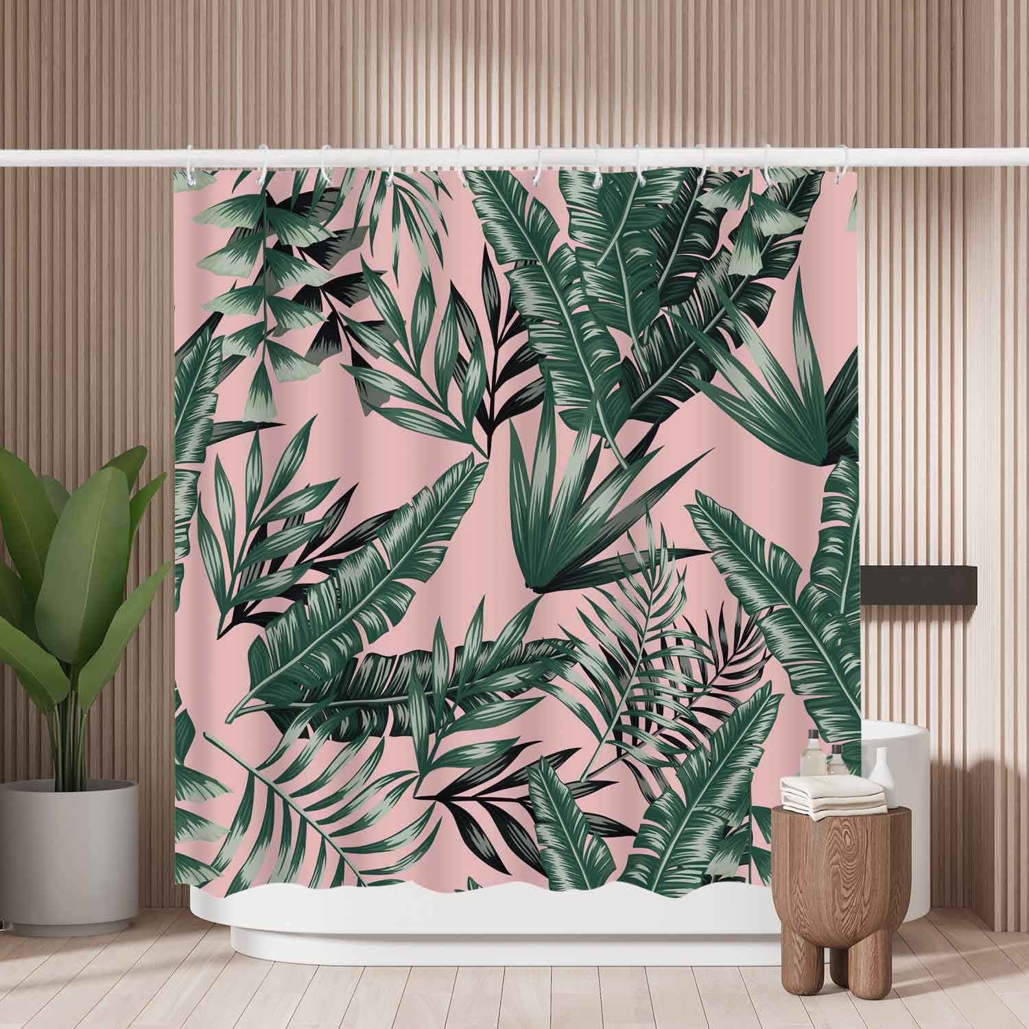 Jolof Store Tropical Palm Leaf Shower Curtain | Mold Resistant Polyester