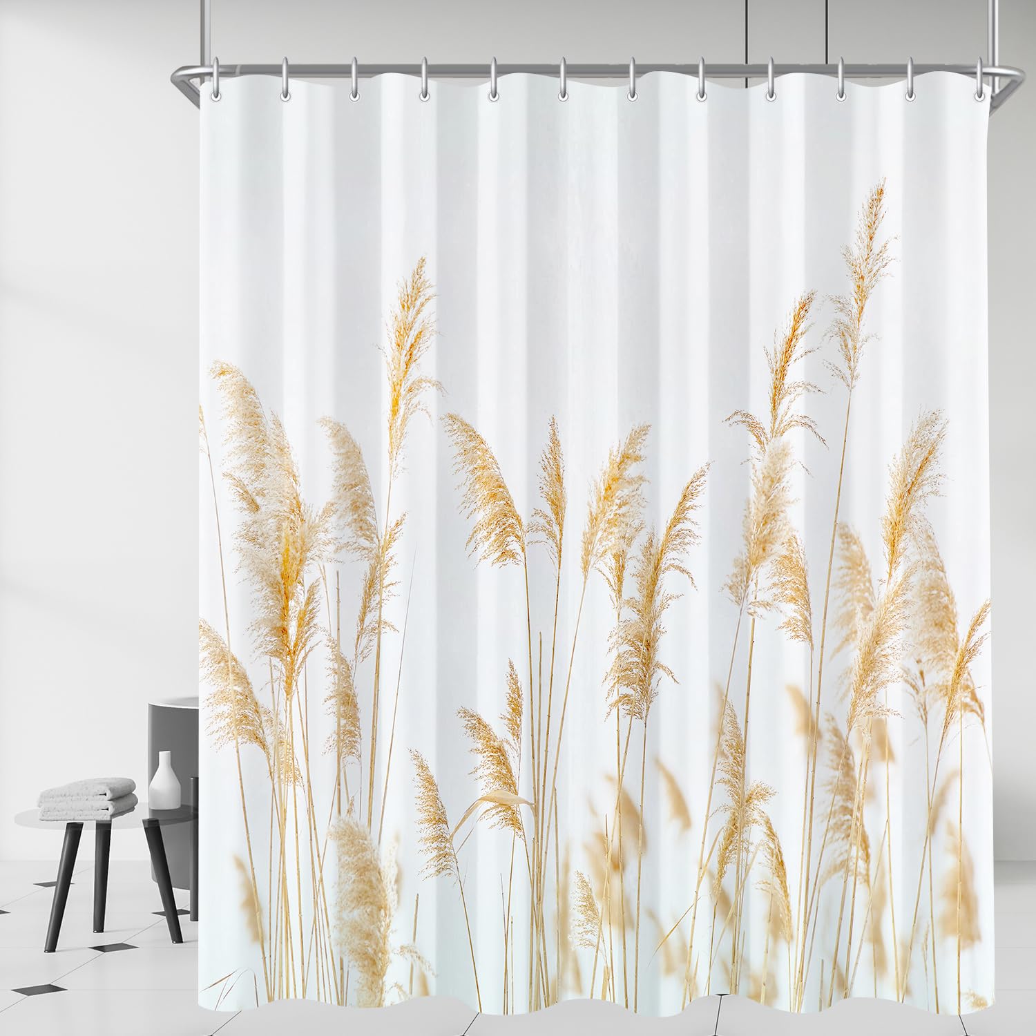 Jolof Store Yellow Wheat Lace Shower Curtain – Anti-Mould Polyester