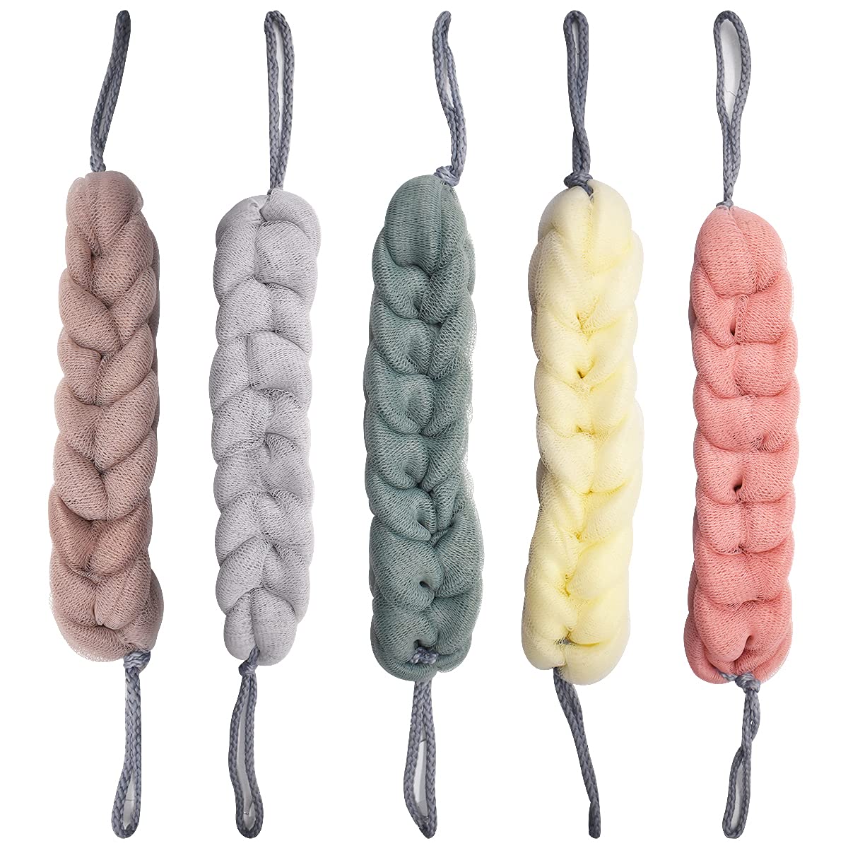 Jolof Store Back Scrubber Mesh Bath Sponge - 5 Pack Stretchy Loofah Braids