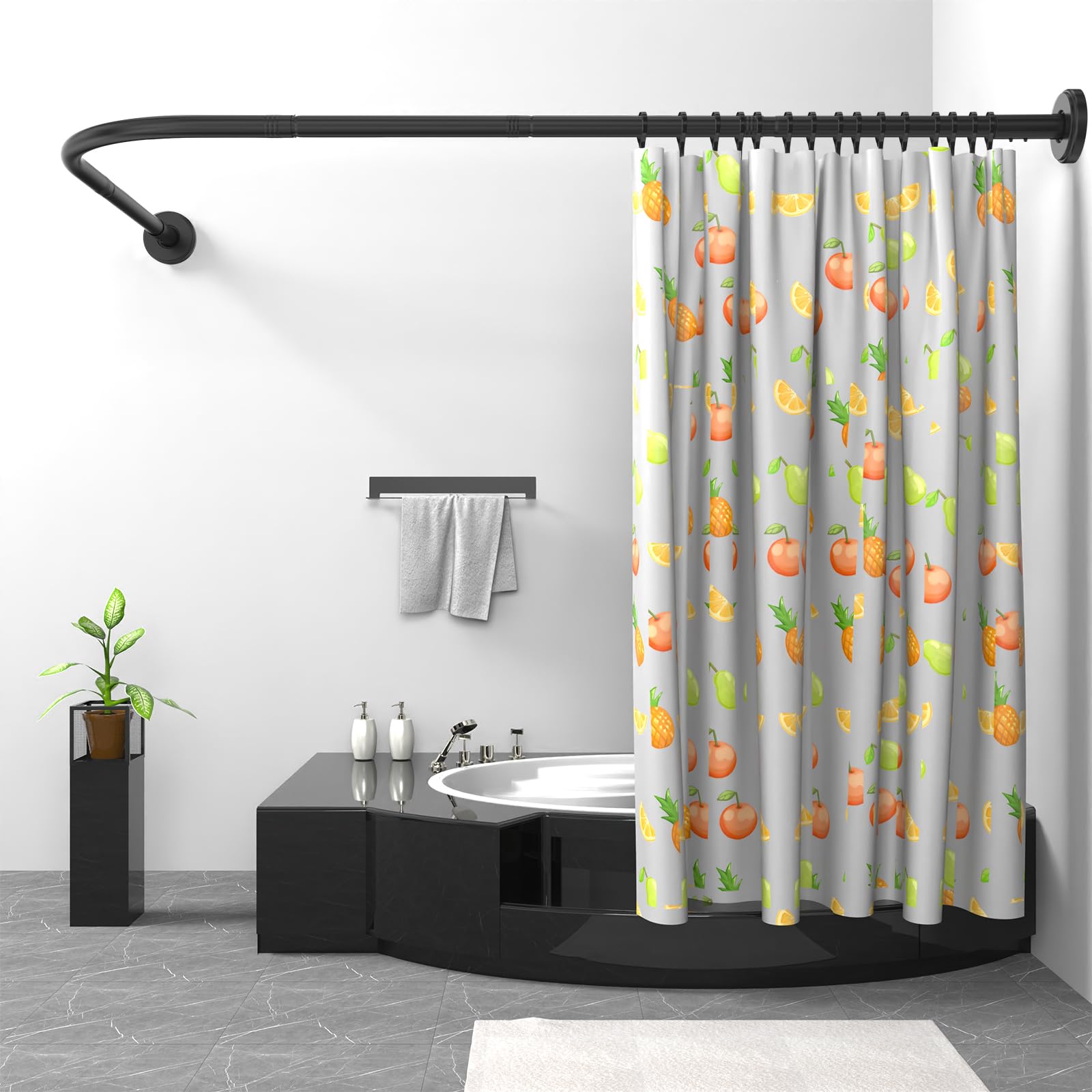 Misounda L-Shape Shower Curtain Rail | 122-190cm Black Stainless Steel