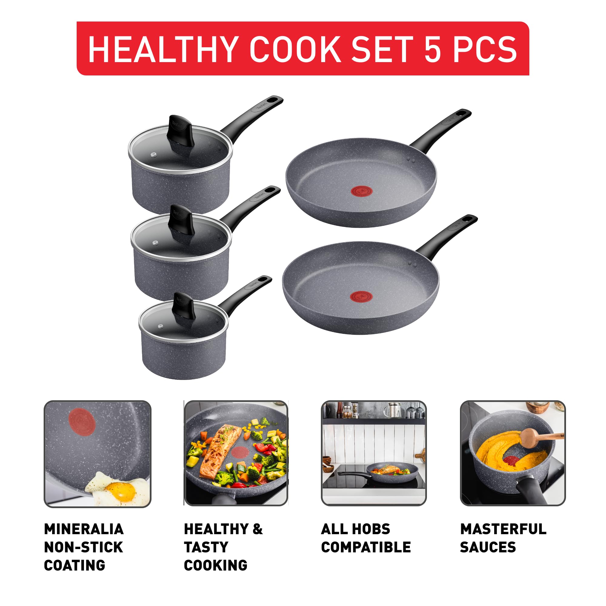 Tefal Healthy Cook On 5-Piece Non-Stick Induction Cookware Set