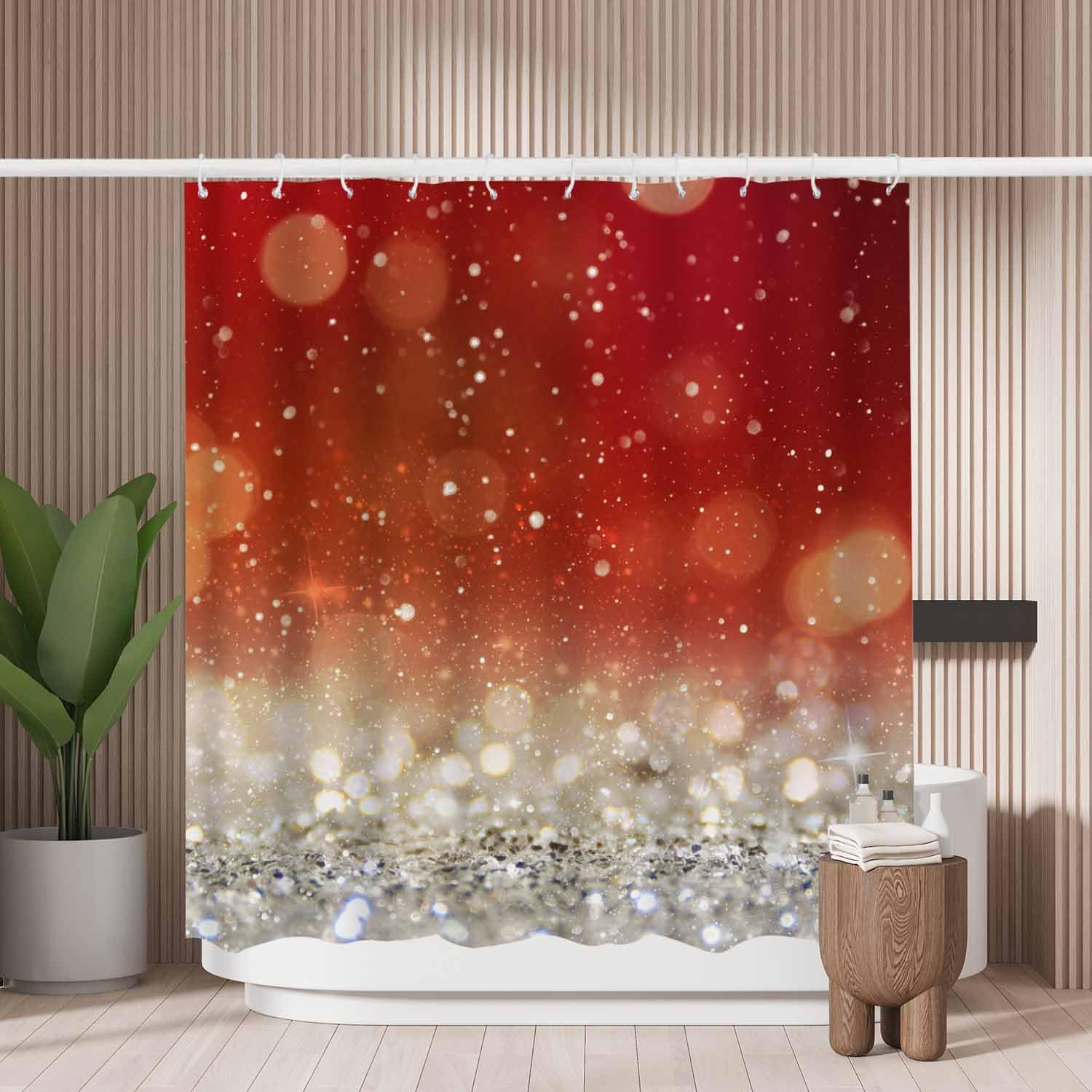Red Blinking Stars Shower Curtain – Mold Resistant Polyester
