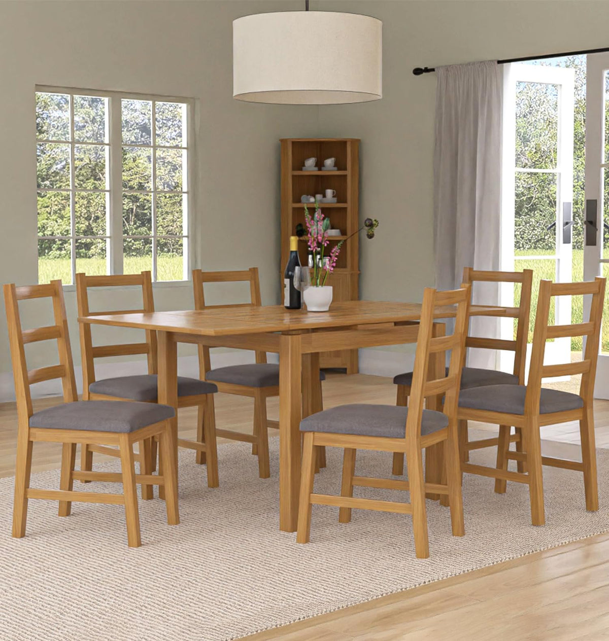 Hallowood Furniture Waverly Oak Extending Dining Table and Chairs Set 6 - image 1