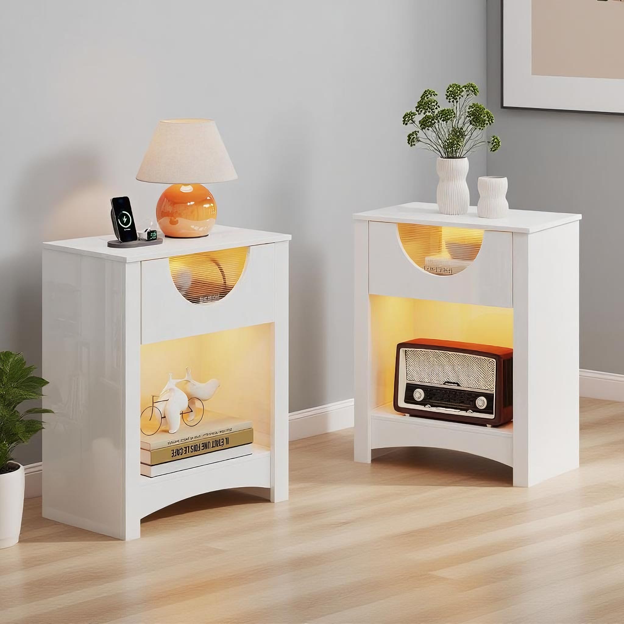Bestier LED Nightstand with USB-C Port | Modern Acrylic Bedside Table