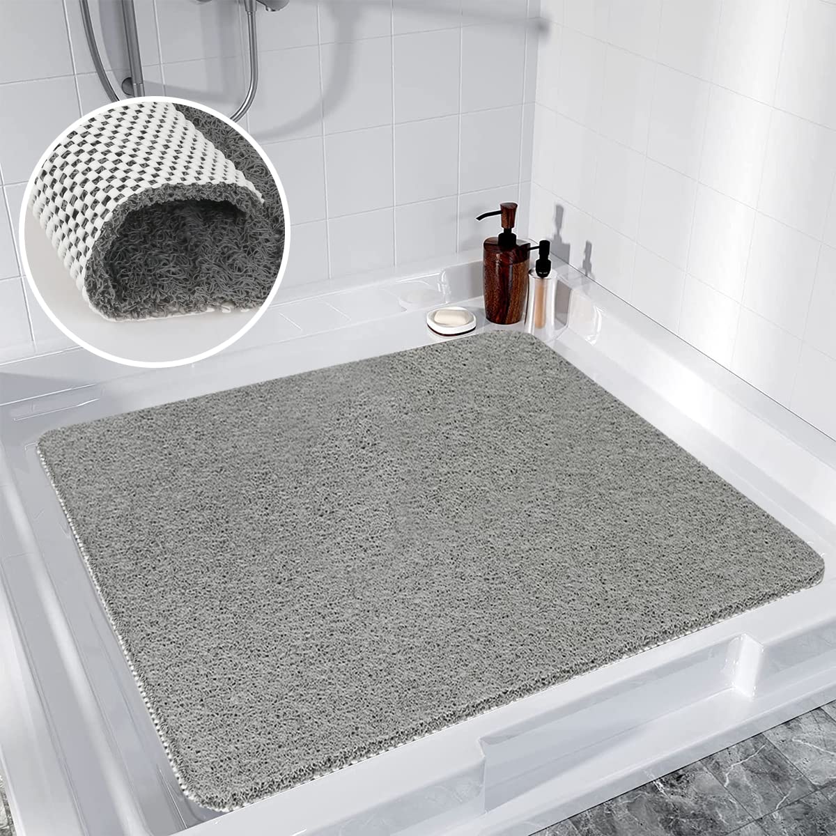 Jolof Store Square Shower Mat – 80x80cm Non-Slip Anti-Mould Loofah Mat