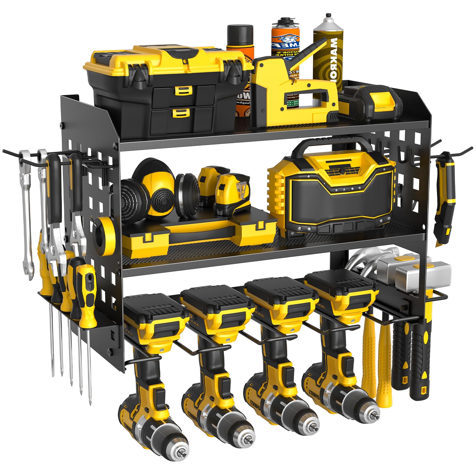 Yeabett 3-Layer Power Tool Storage Rack | 4 Drill Holder Wall Mount