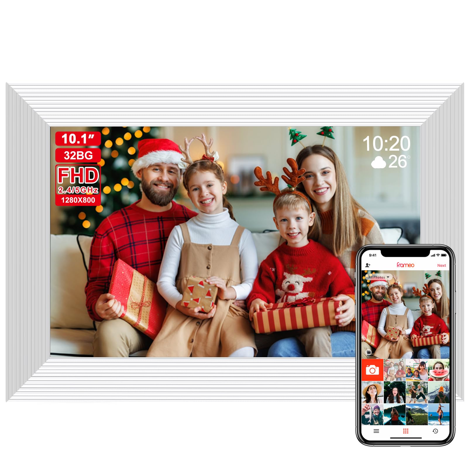 Frameo 10.1 Inch Smart WiFi Digital Photo Frame - 32GB IPS Touch Screen