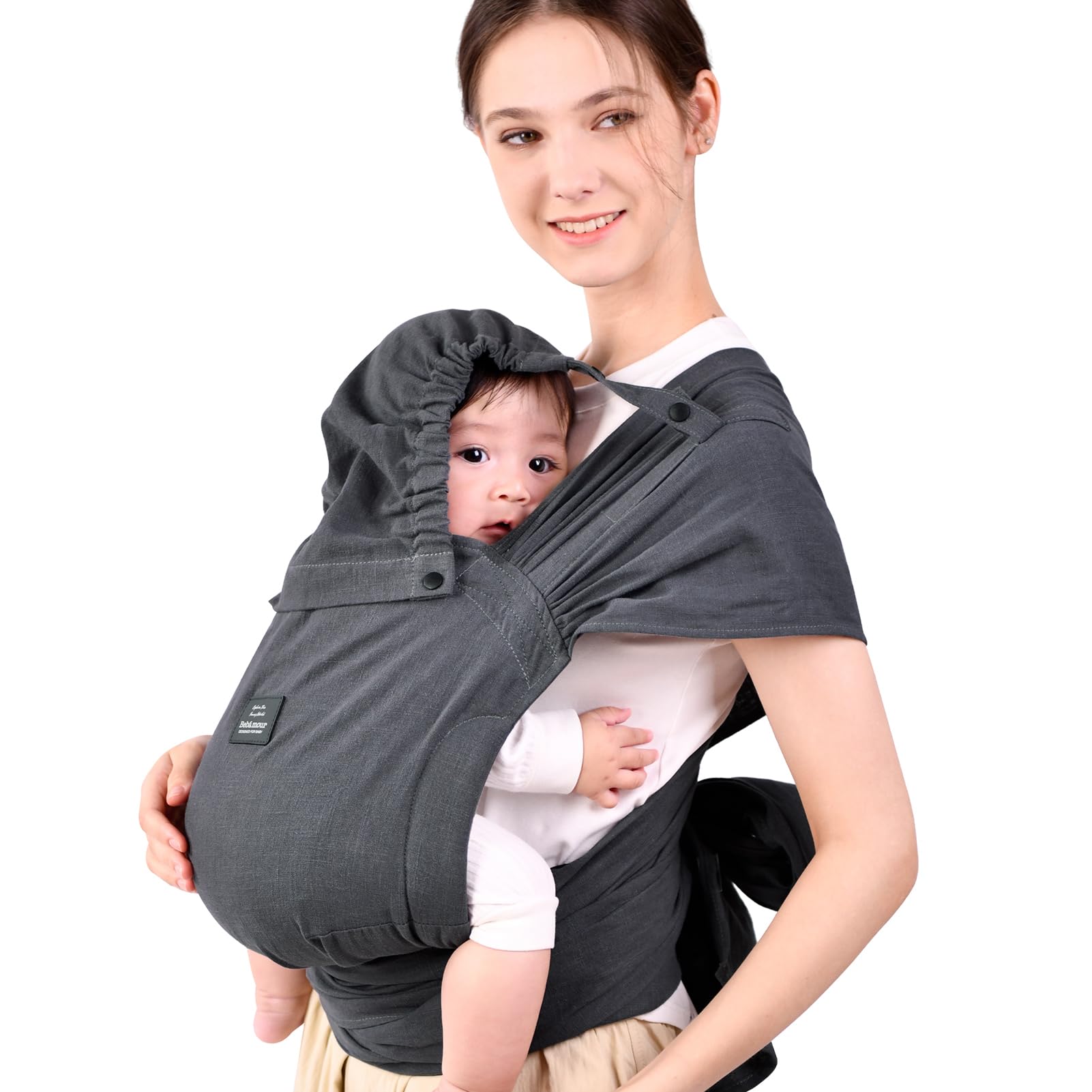 Bebamour Newborn Baby Carrier – Adjustable One Size Ergonomic Sling, Grey