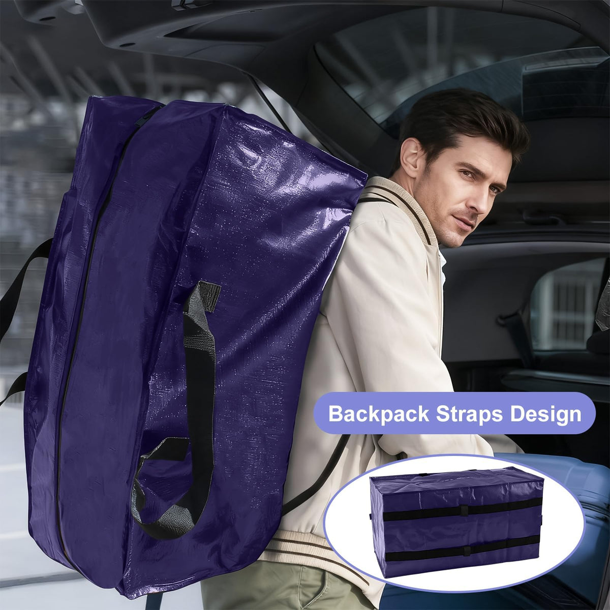 4 Pack 90L Large Moving Bags Waterproof Clothes Storage Bags with Zips - image 4