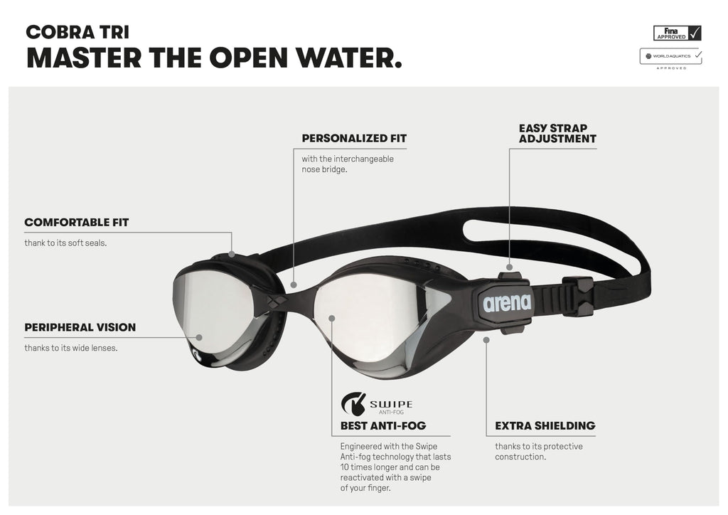 Arena Cobra Tri Swipe Mirror Triathlon Goggles – Anti-Fog Swim Eyewear