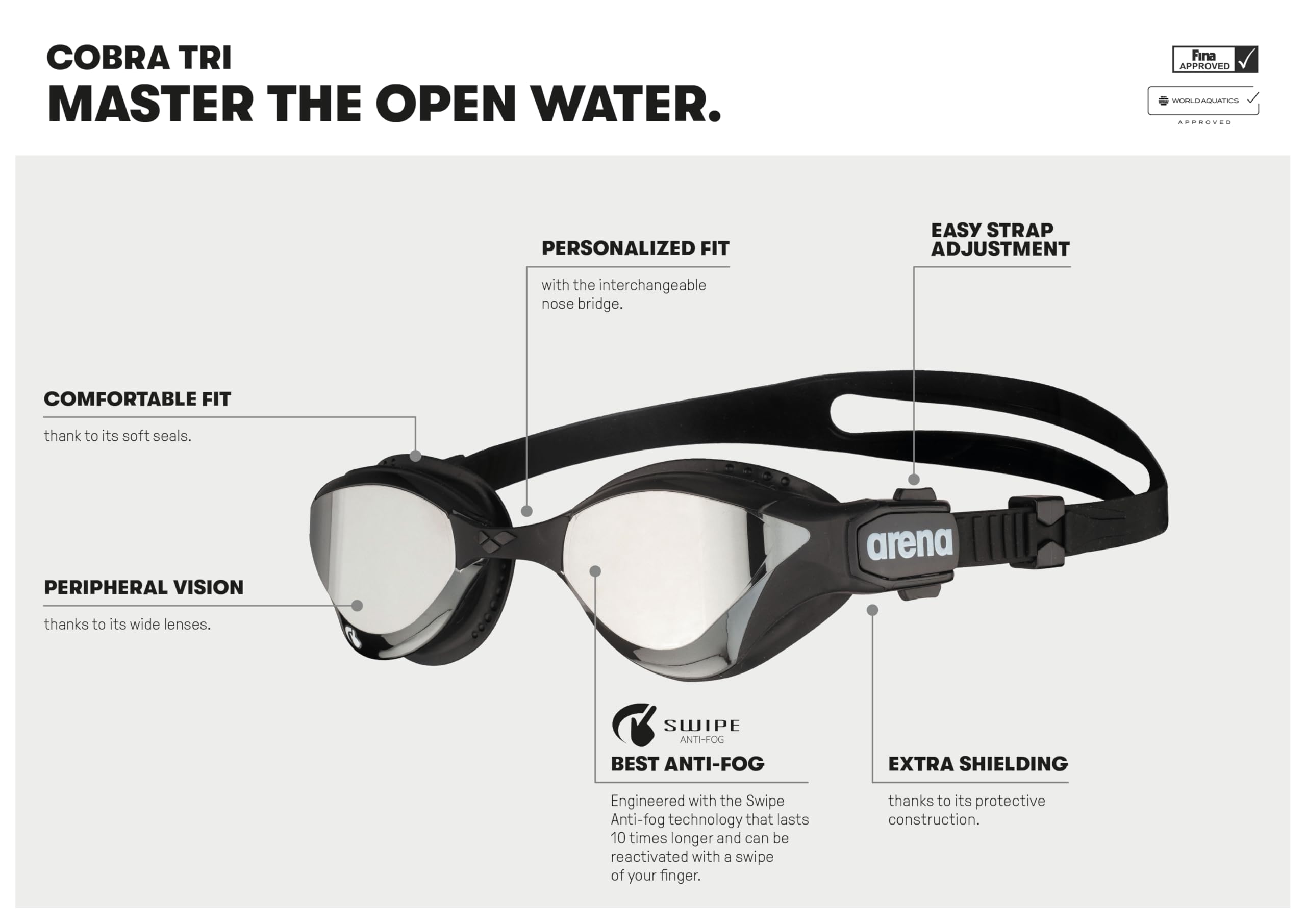Arena Cobra Tri Swipe Mirror Triathlon Goggles – Anti-Fog Swim Eyewear