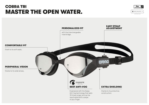 Arena Cobra Tri Swipe Mirror Triathlon Goggles – Anti-Fog Swim Eyewear