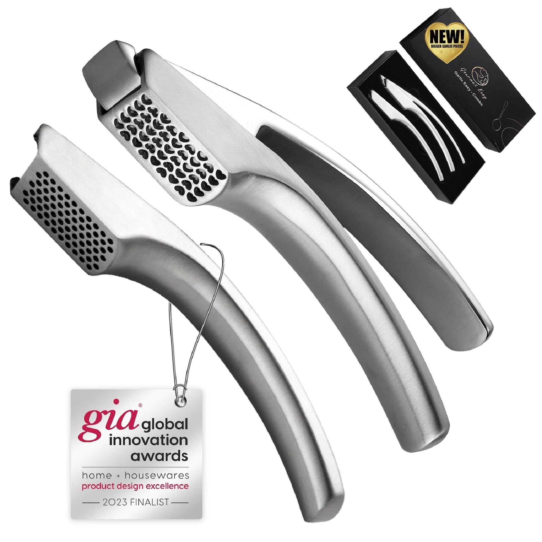 Stainless Steel Garlic Press with Coarse & Fine Handles
