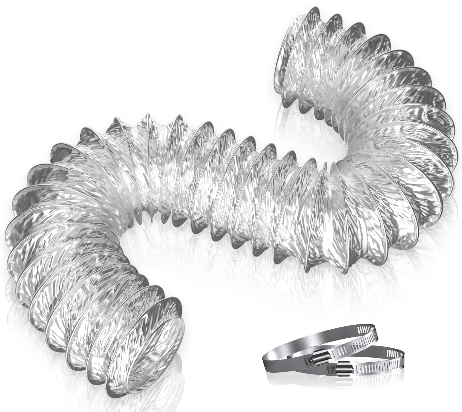 Hon&Guan 6 Inch Flexible Aluminium Foil Ducting 5m with 2 Clamps