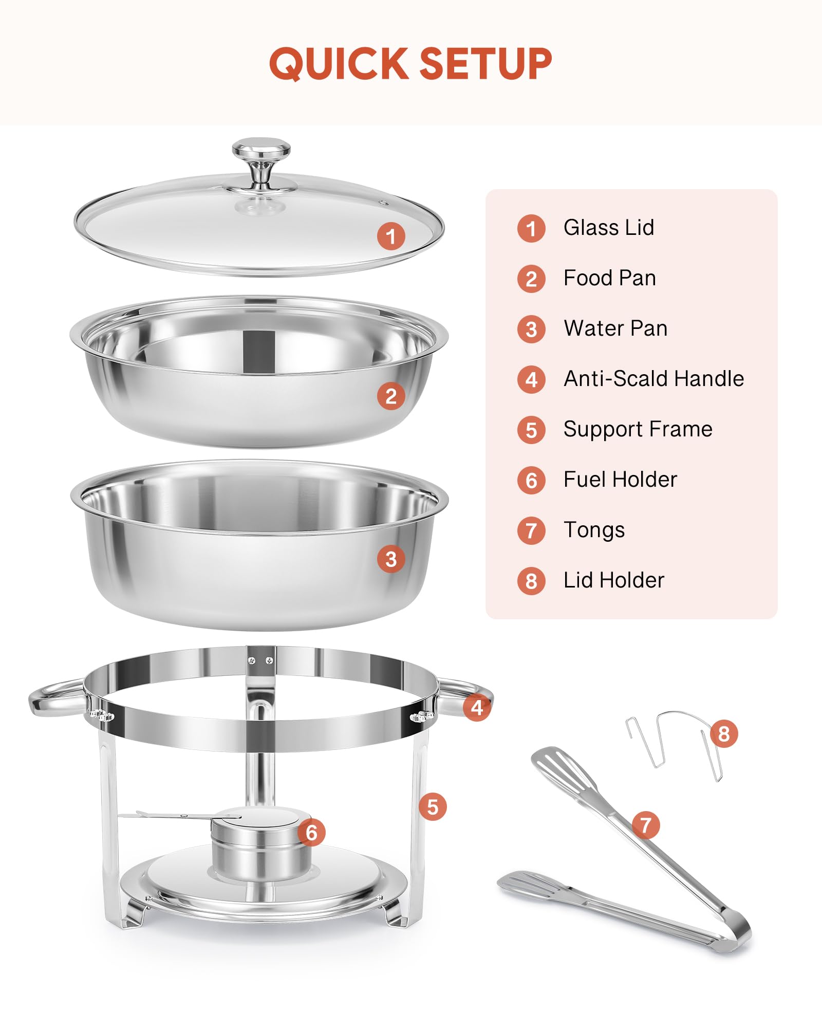 WILPREP 2-Pack Round Chafing Dish Buffet Set | 5.5L Stainless Steel Chafers