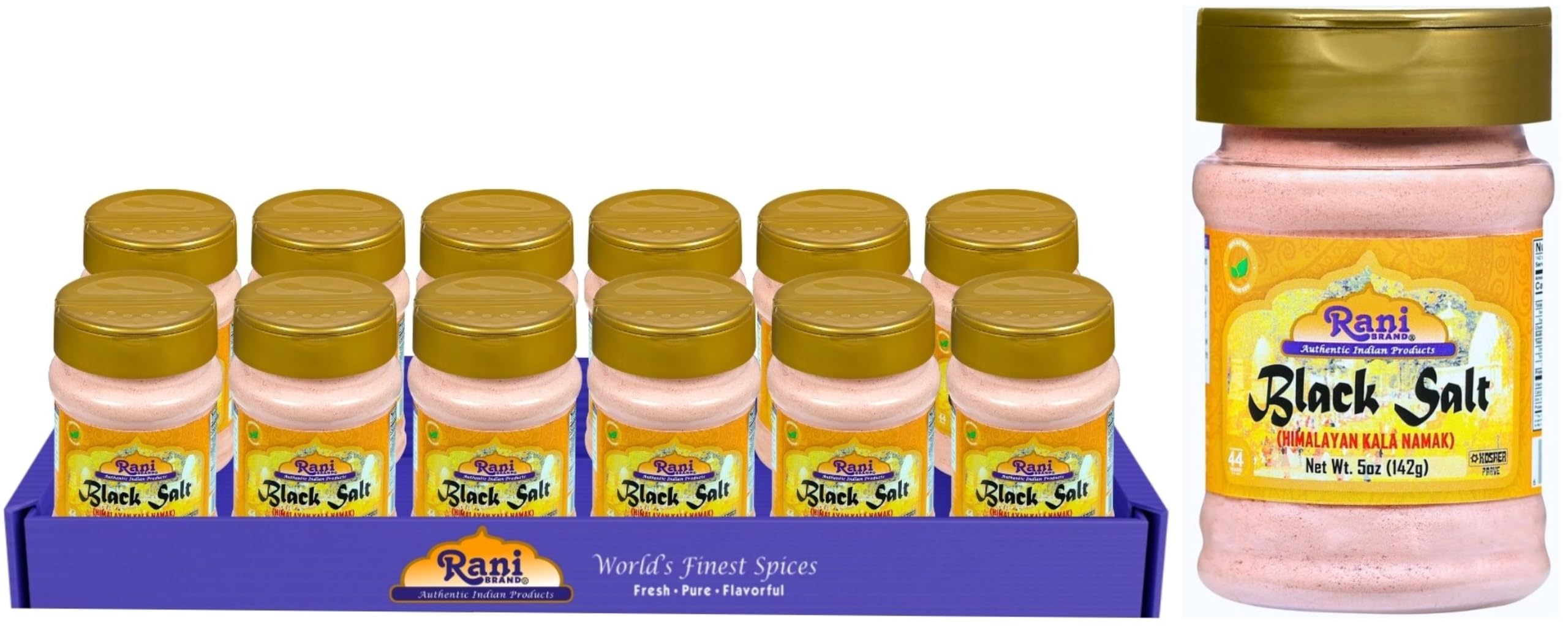 Rani Black Salt Powder (Kala Namak) - Pure Mineral Salt, 5oz (Pack of 12)